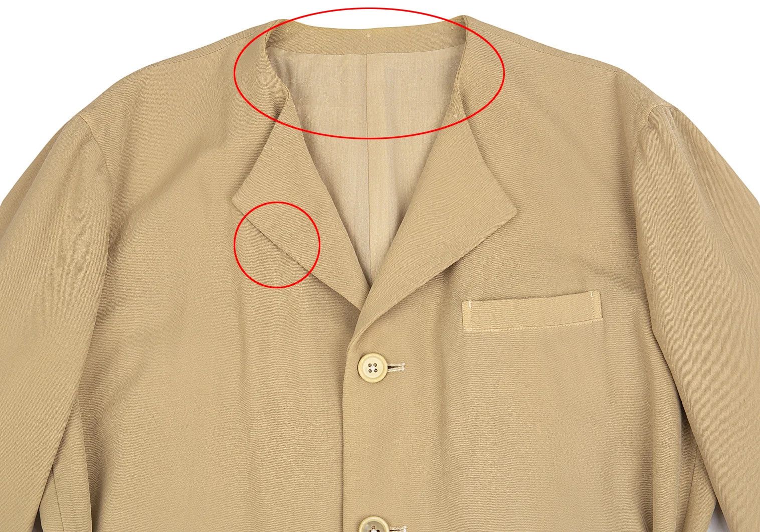 Yohji Yamamoto Yohji Yamamoto Beige No-Collar Wool Gabardine Jacket Size US M / EU 48-50 / 2 - 2 Thumbnail