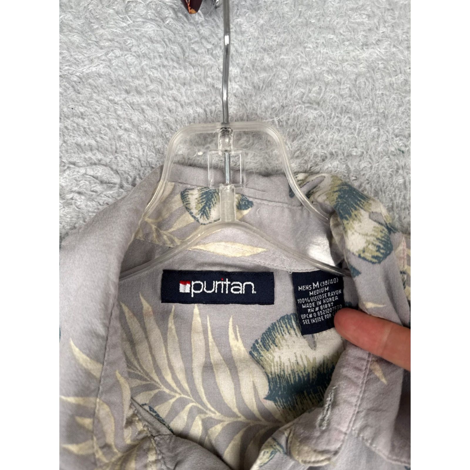 Vintage Puritan Shirt Men Medium Gray Floral Leaf Hawaiian 100% Rayon Short Sleeve Button-Up Size US M / EU 48-50 / 2 - 7 Thumbnail