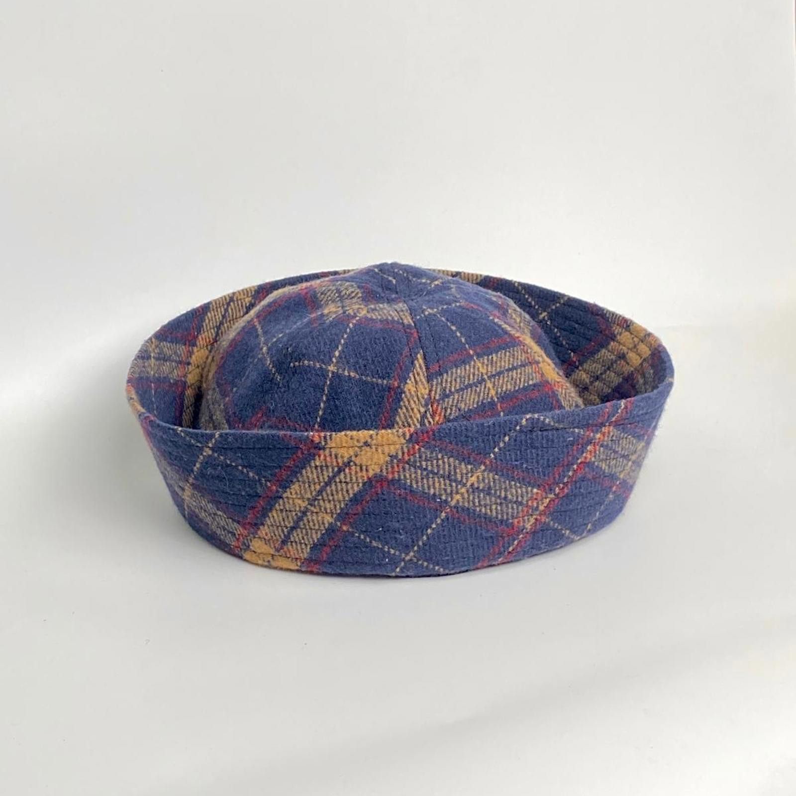 Japanese Brand Retro Wool Blend Navy Plaid Beret Sailor Hat Y2K French Girl Size ONE SIZE - 6 Thumbnail