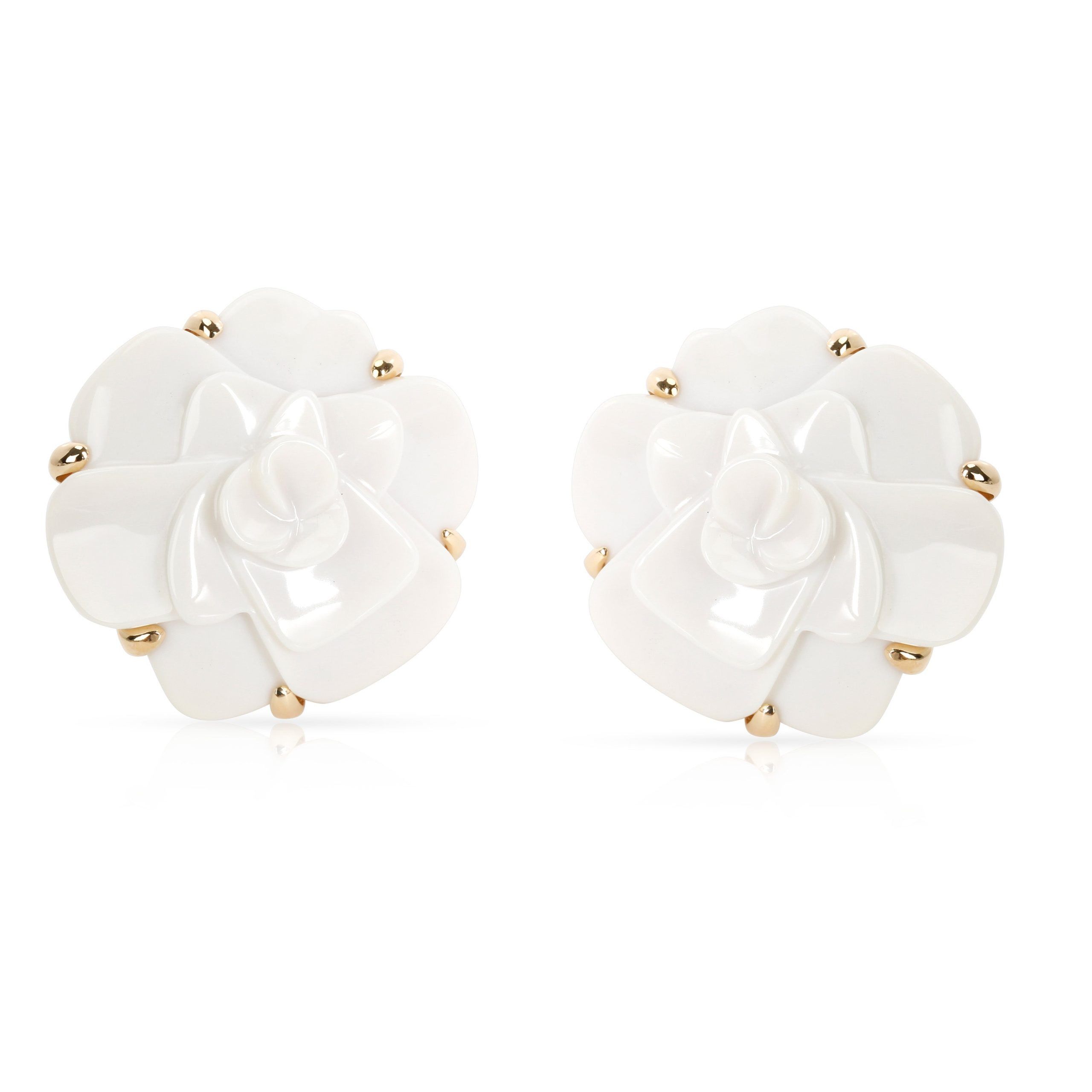 Chanel Chanel Camellia White Agate Flower Earrings in 18K Yellow Gold Size ONE SIZE - 1 Thumbnail