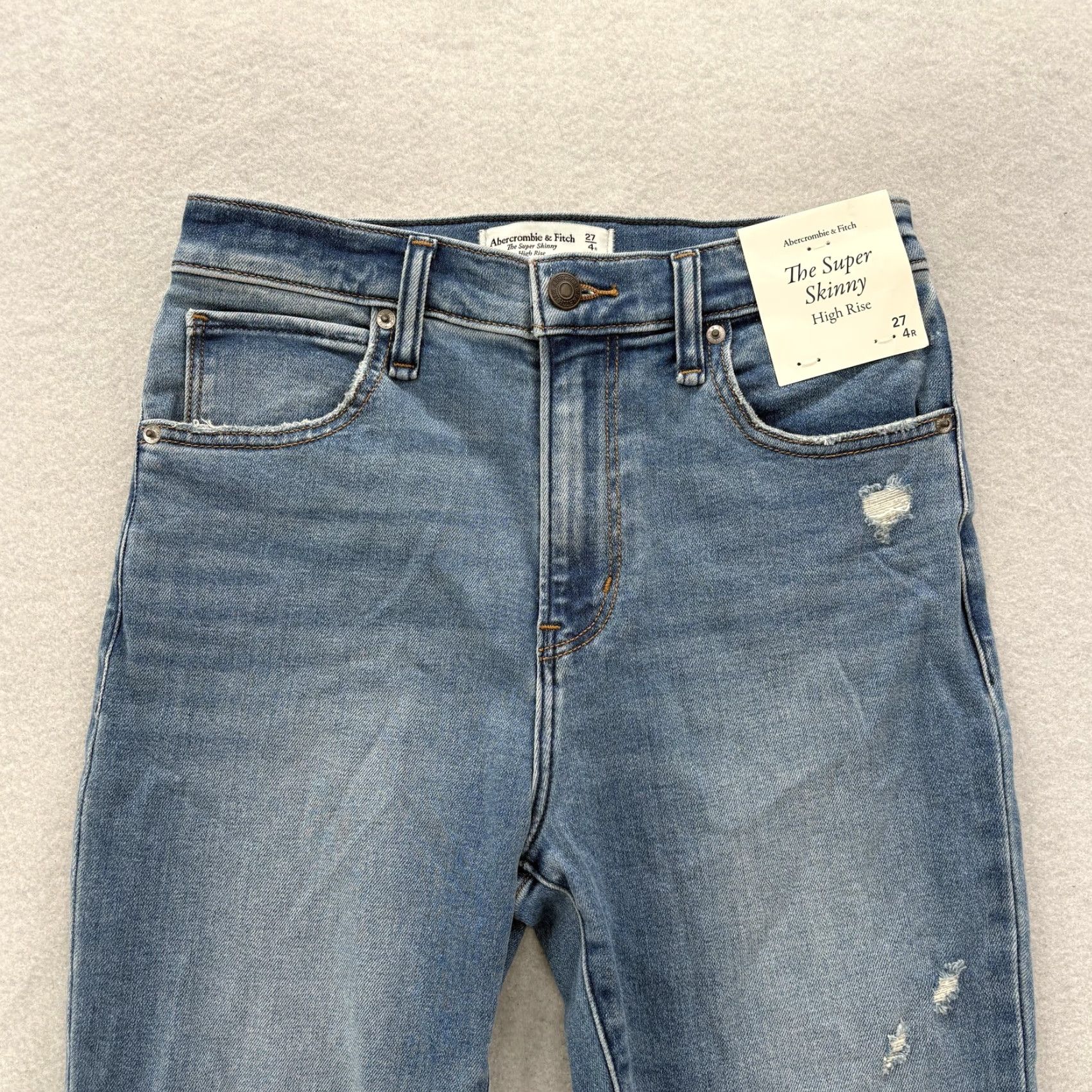 Abercrombie & Fitch Abercrombie & Fitch Skinny Jeans Womens 4 Blue High Rise Distressed NWT Size 27" / US 4 / IT 40 - 2 Thumbnail