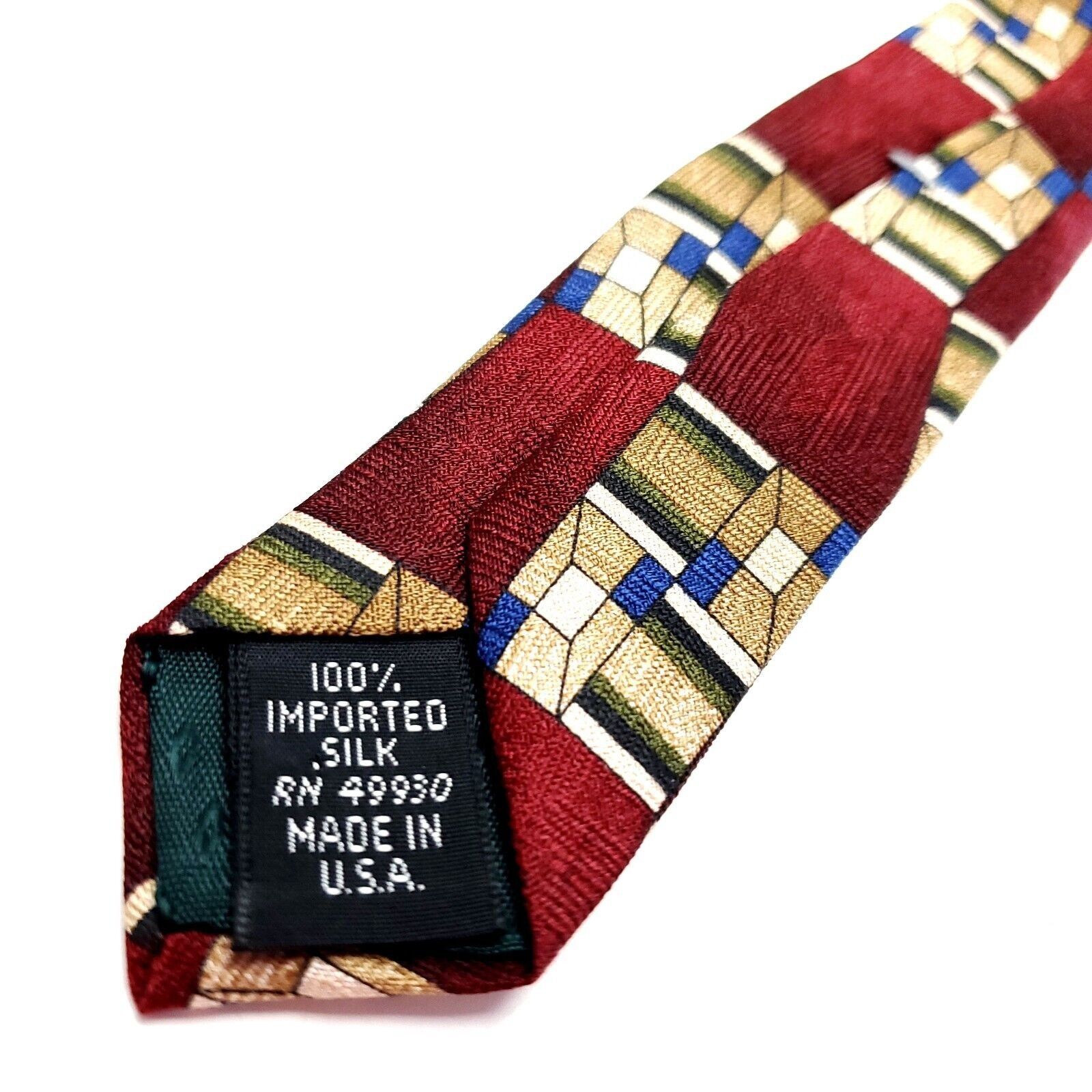 Designer Arden Cravats Red Beige Silk Tie Woven Geometric Size ONE SIZE - 5 Thumbnail