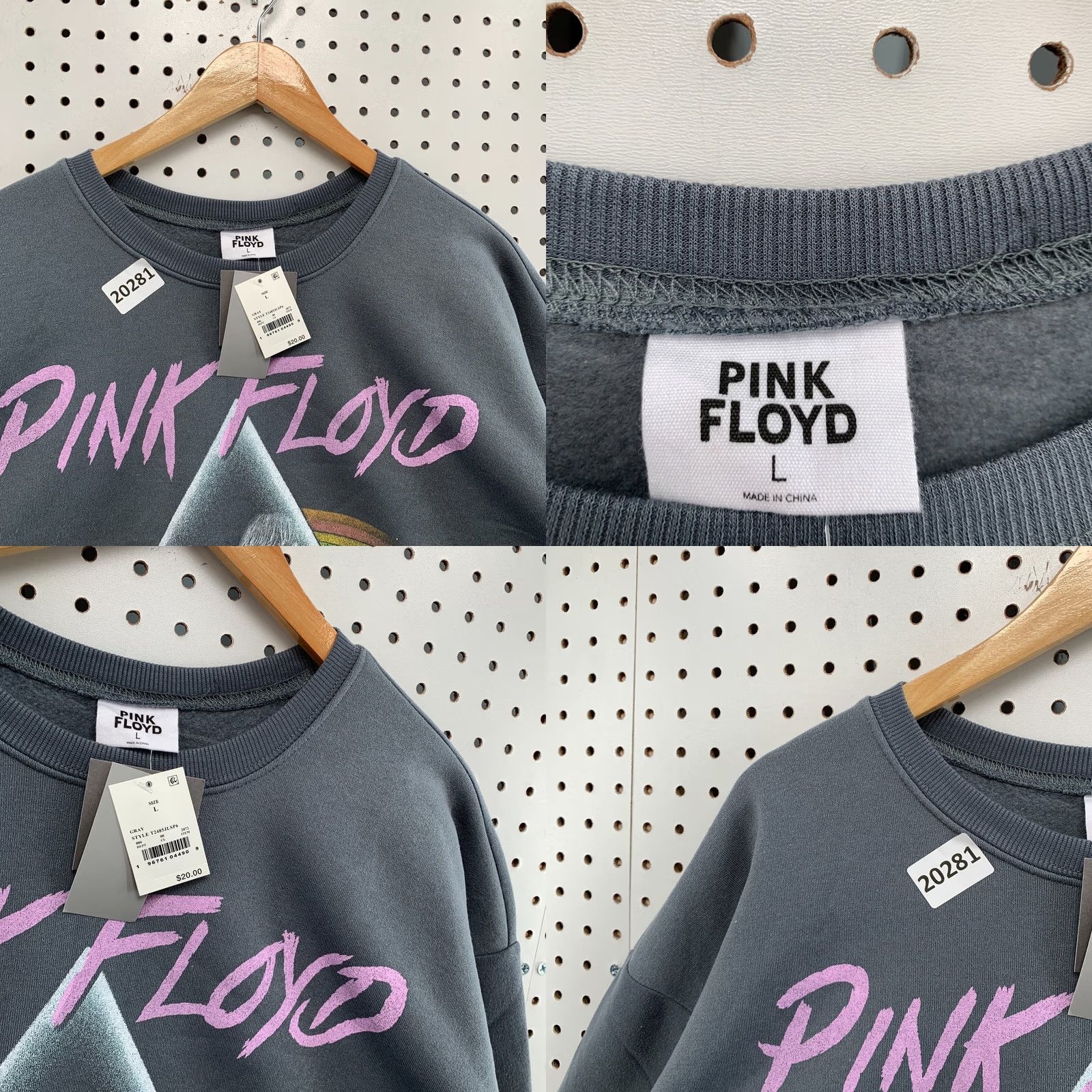 Vintage Pink Floyd Sweatshirt Gray Crew Neck Pullover Womens L 7x22.5 NWT Cropped NEW Size L / US 10 / IT 46 - 9 Thumbnail