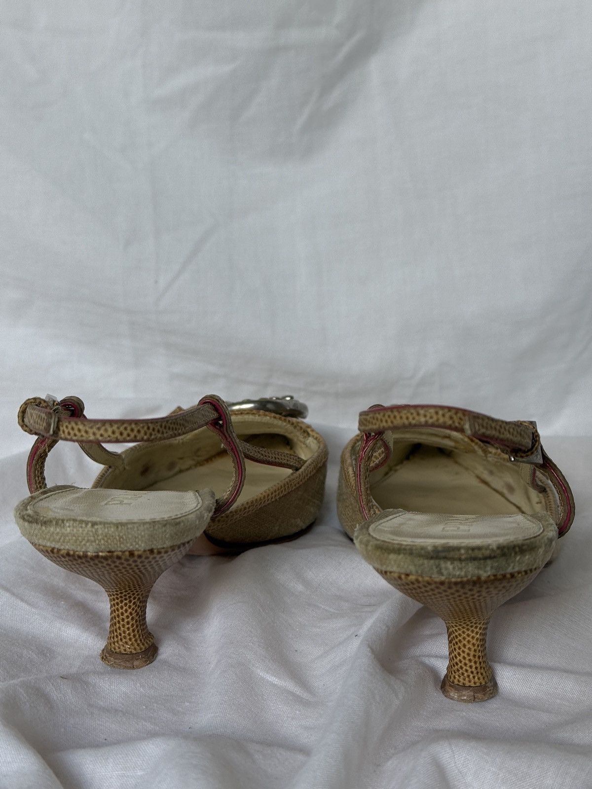Prada Prada Cloth Beige Buckle Mules Kitten Heels Size US 6.5 / IT 36.5 - 7 Thumbnail