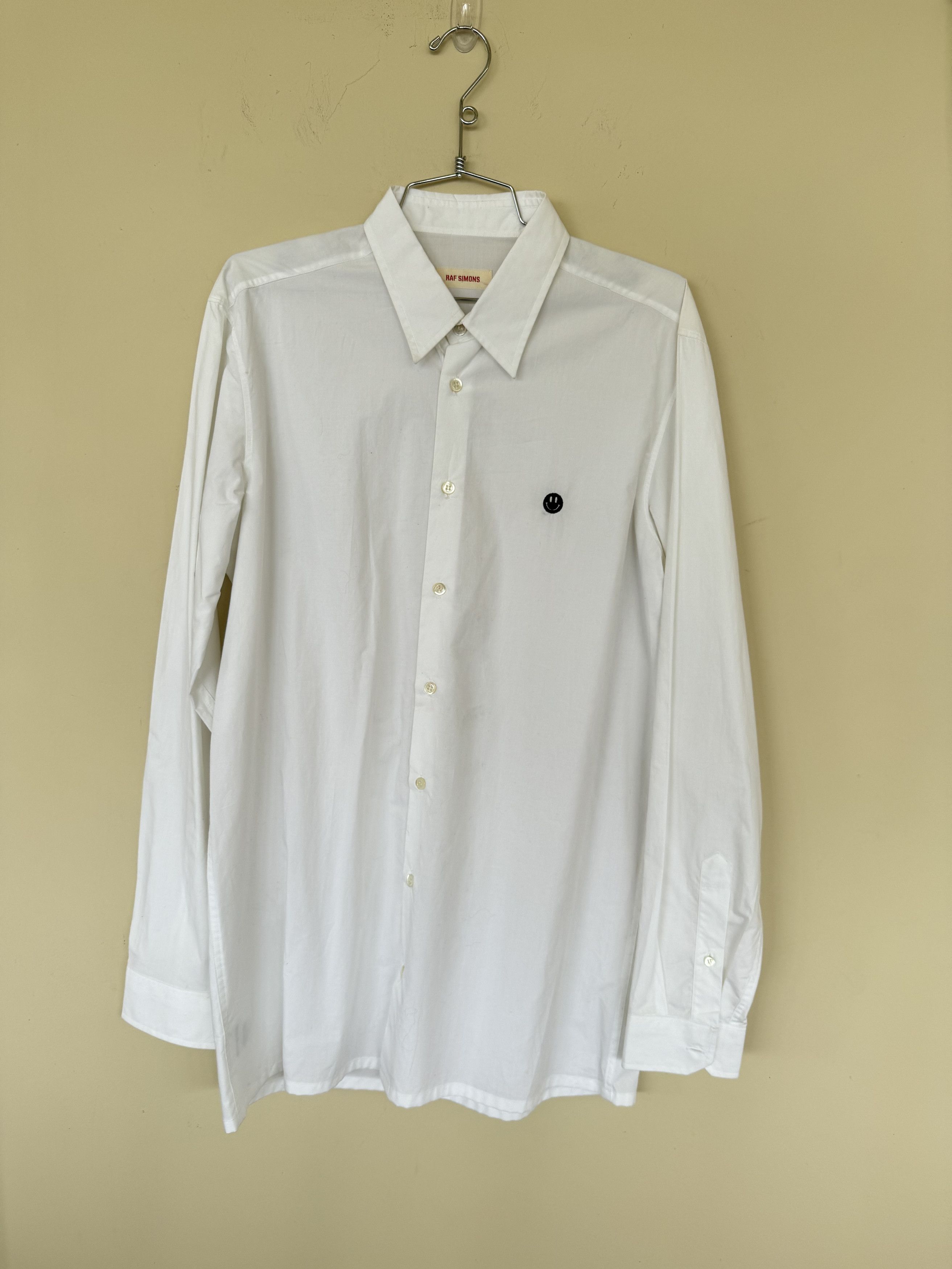 image of Raf Simons Button Up Smiley Shirt in White, Men's (Size Large)