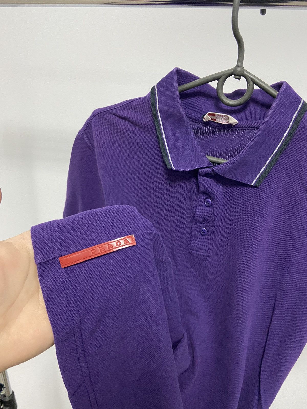 Prada × Vintage Prada Luxury Vintage Polo T Shirt Red Rubber Logo Ribbon Size US L / EU 52-54 / 3 - 4 Thumbnail