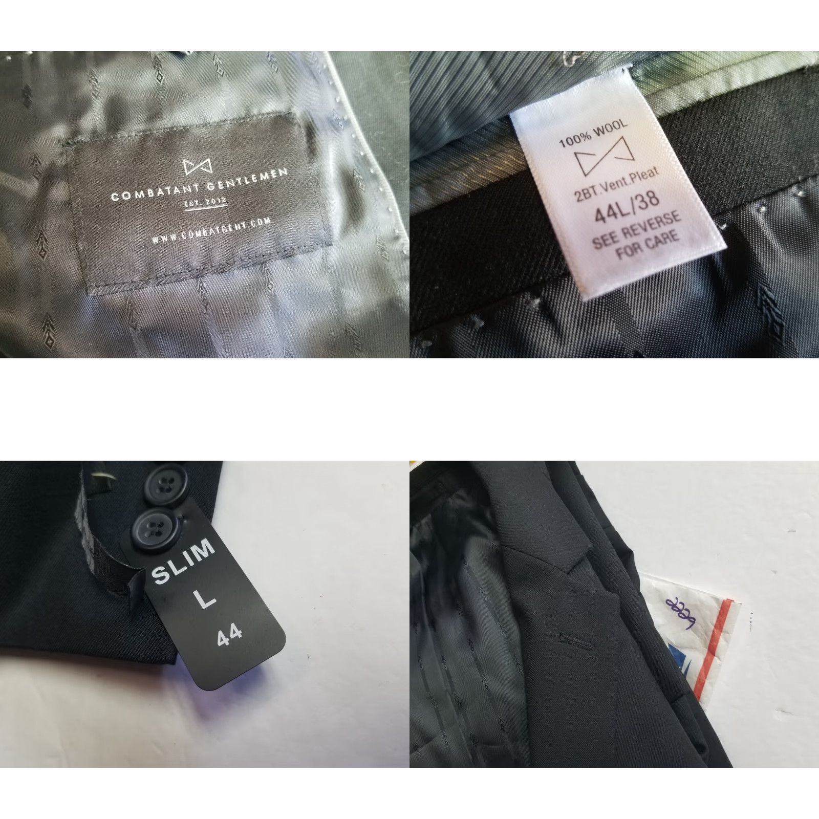 Vintage Combatant Gentlemen Wool Blazer Sport Coat Men’s Size 44L Slim Fit Black Sport Coat Mens Wool Blazer Slim 44L Black Size 44R - 9 Thumbnail