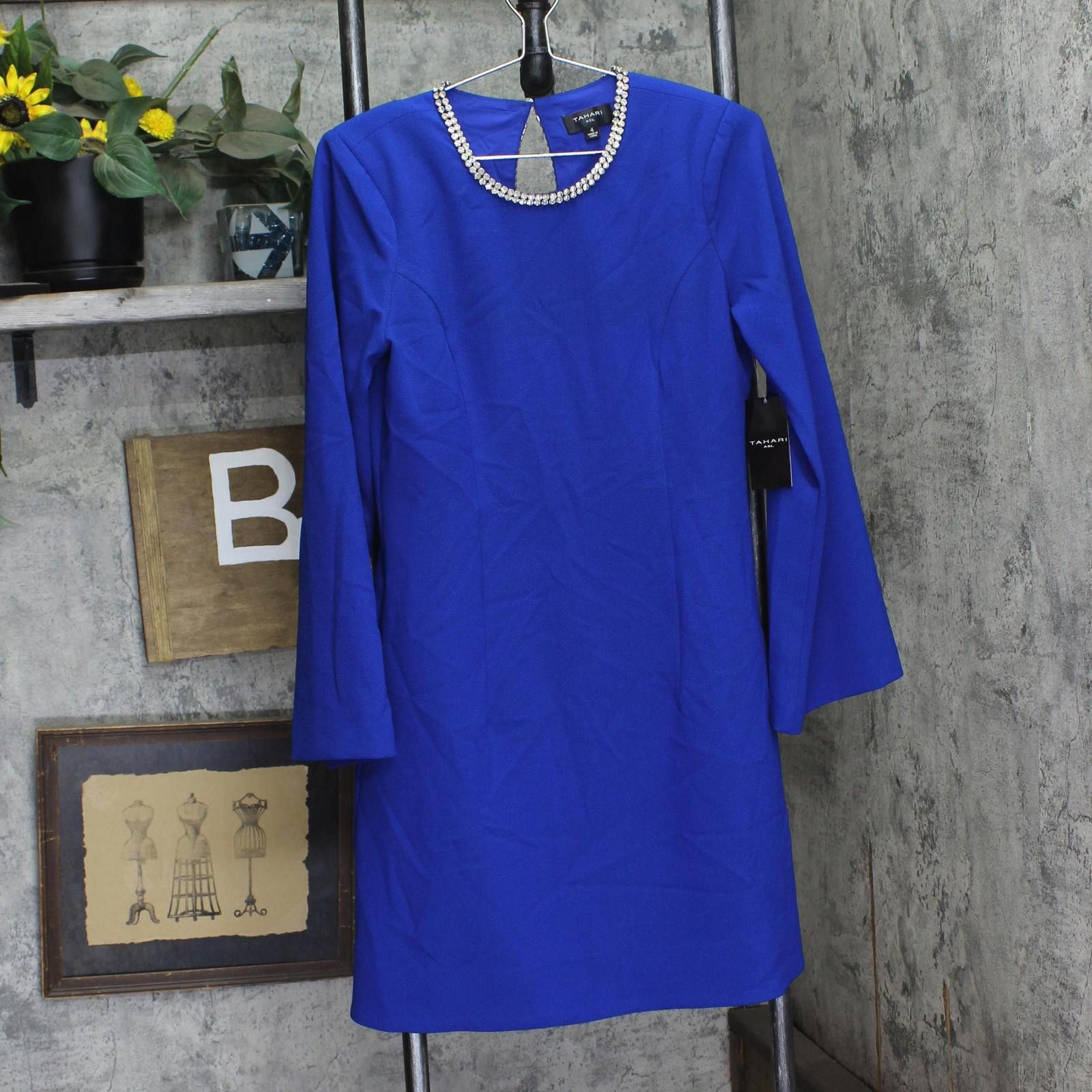 Other Nwt Tahari Asl Trim Shift Dress Dam625-t4 Cobalt Blue 4 Size S / US 4 / IT 40 - 1 Thumbnail