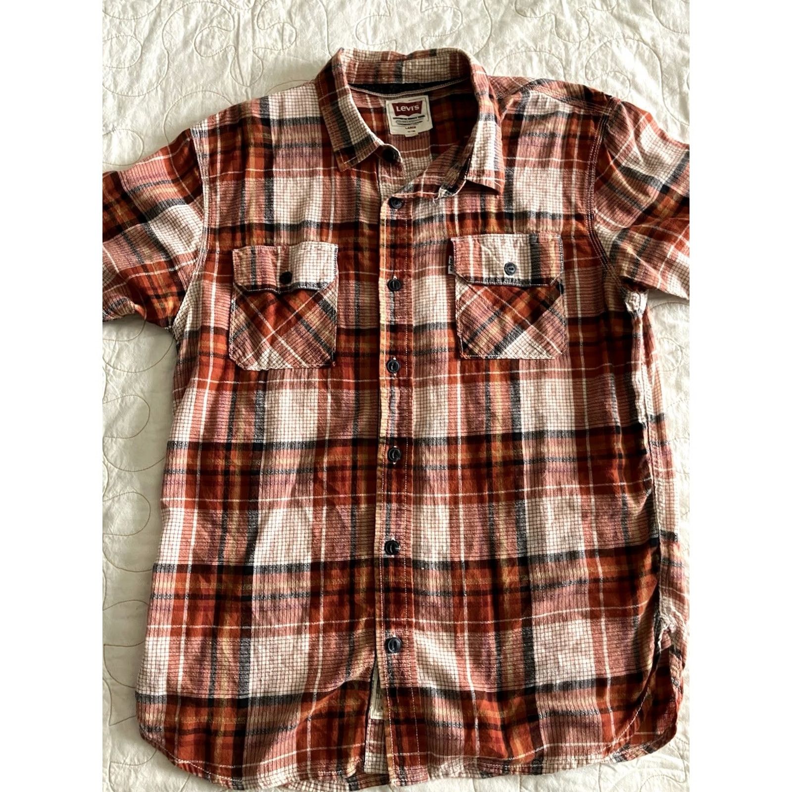 Levi's Levi’s Button-Down Short Sleeve Red Plaid Shirt Men’s Large Regular Cotton Multicolor 90s Covering White Tab Mens Size US L / EU 52-54 / 3 - 3 Thumbnail