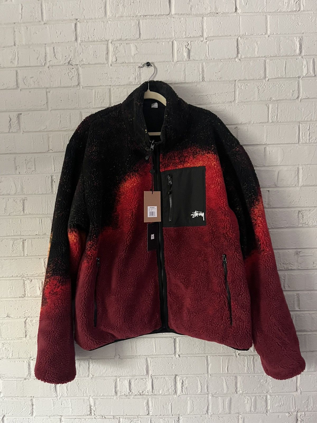 image of Stussy Sherpa Reversible Jacket In Lava in Black, Men's (Size 2XL)