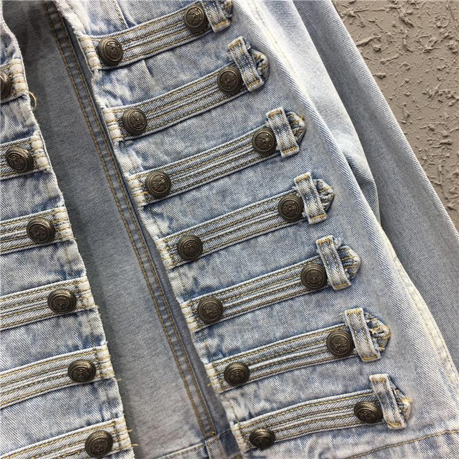 Other Light Blue Military Style Denim Jacket, Fitted Jean Jacket Size US XL / EU 56 / 4 - 4 Thumbnail
