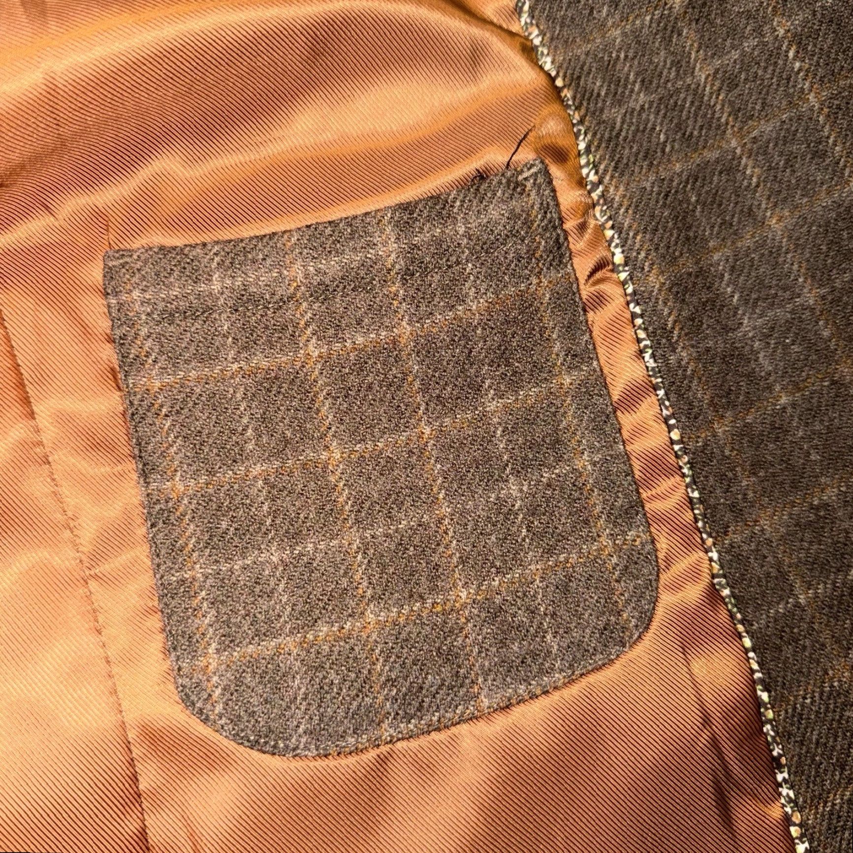 Johnston & Murphy Johnston & Murphy Mens Blazer Medium Brown Plaid Wool Sport Coat Jacket 3 Button Size 40R - 5 Thumbnail