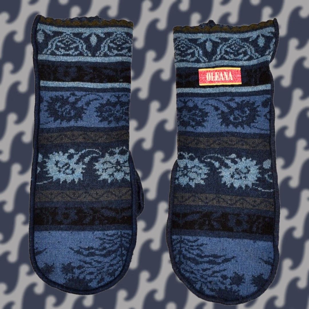 Vintage Oleana Wool & Silk Floral Mitten Gloves Blue One Size Womens Winter Size ONE SIZE - 1 Thumbnail