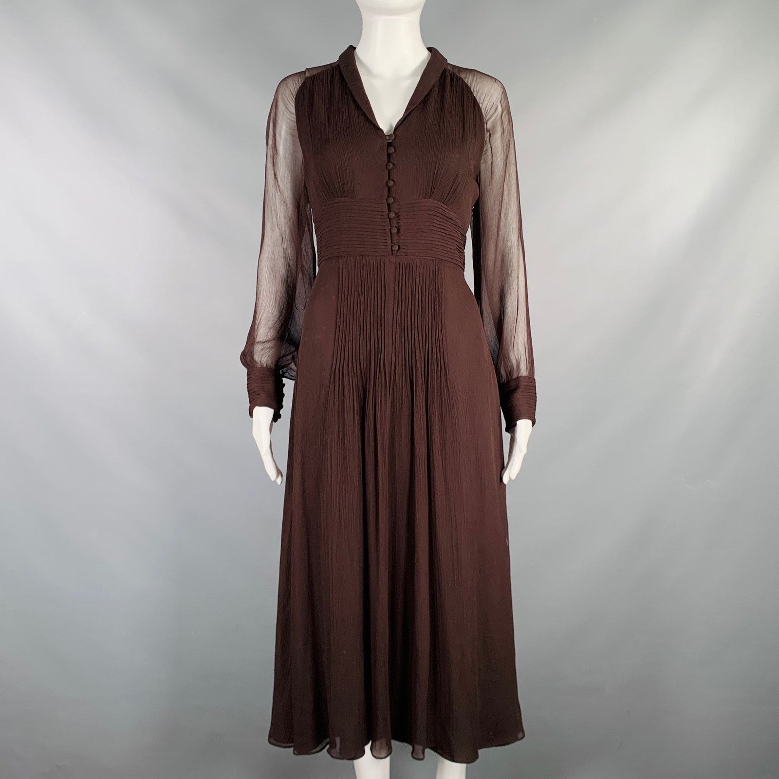 Massimo Dutti Size S Brown Viscose See Through Long Sleeve Dress Size S / US 4 / IT 40 - 1 Thumbnail