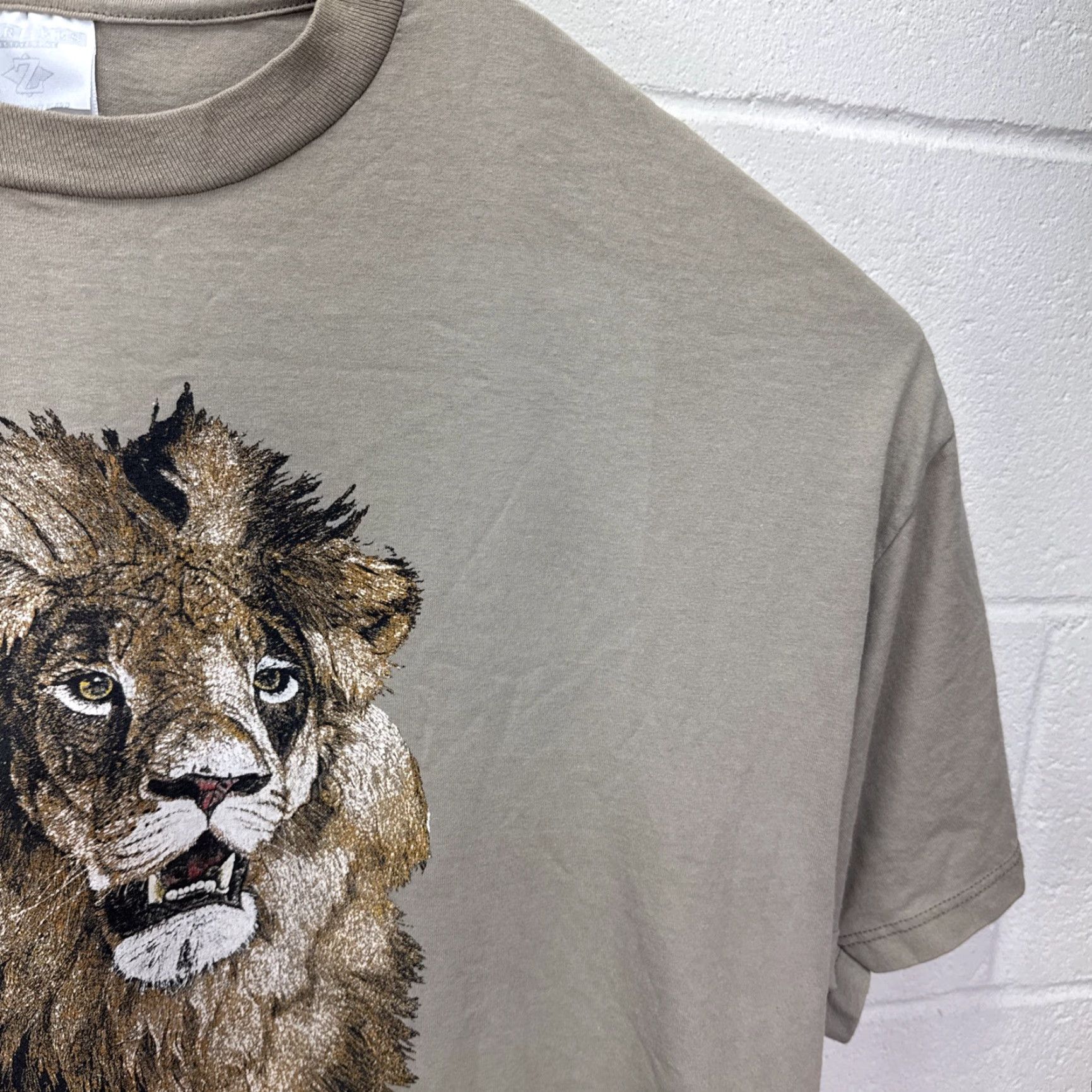 Jerzees VINTAGE JERZEES Big Face Lion 90s Graphic T Shirt USA Beige 3XL Men Shirt Size US XXL / EU 58 / 5 - 6 Thumbnail