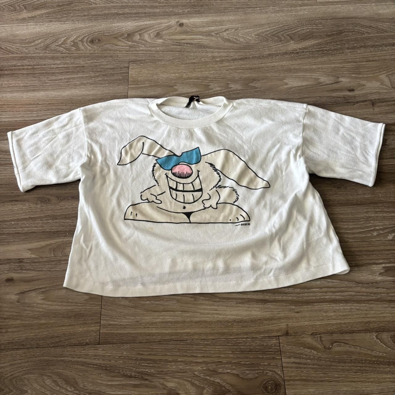 Vintage Crazy Vintage 80s White Beach Bunny Oasis Funny Cropped Graphic Tee! Size US M / EU 48-50 / 2 - 1 Thumbnail