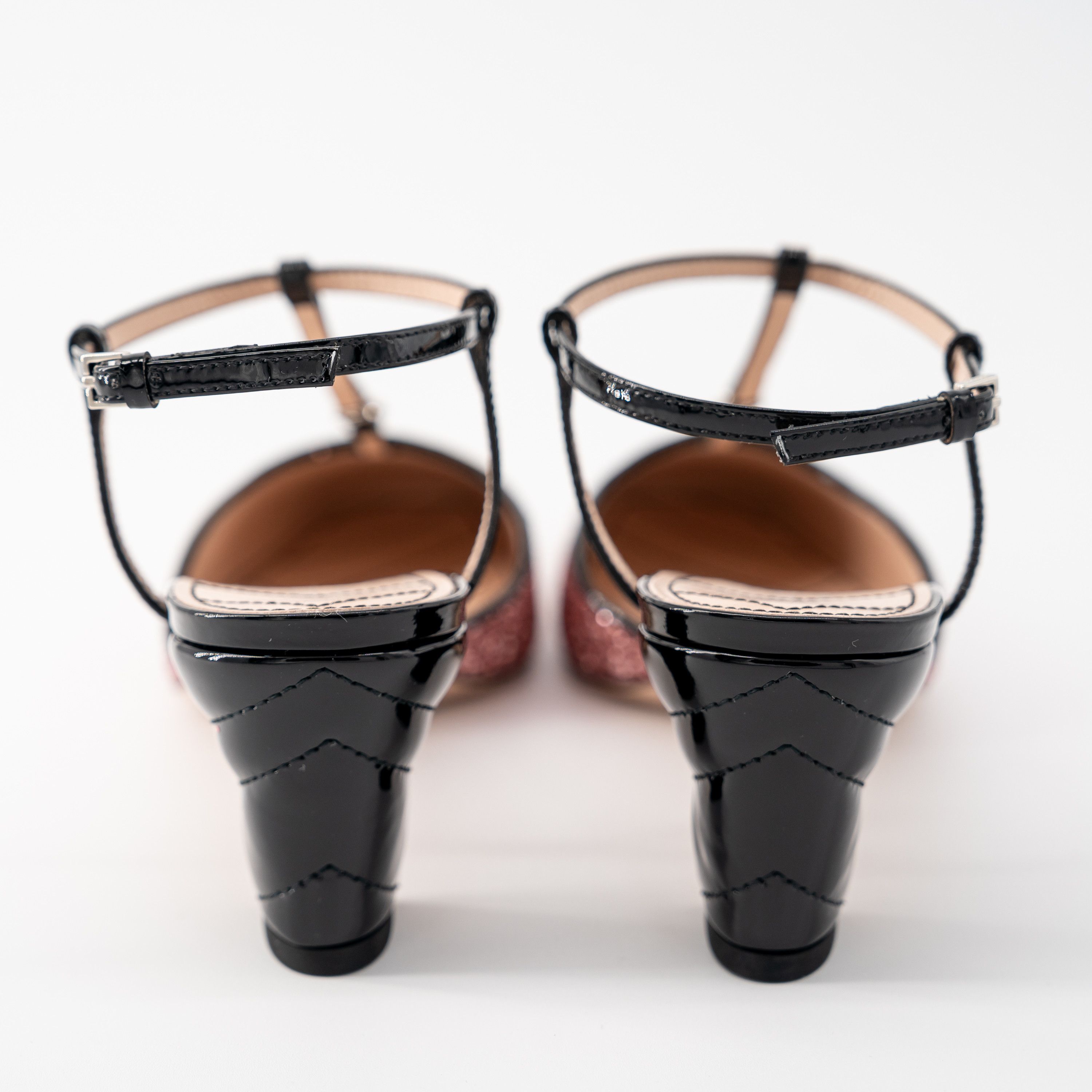 Gucci 39G - Gucci Pink Glitter Slingback Double G T-Strap Pump Size US 9 / IT 39 - 3 Thumbnail