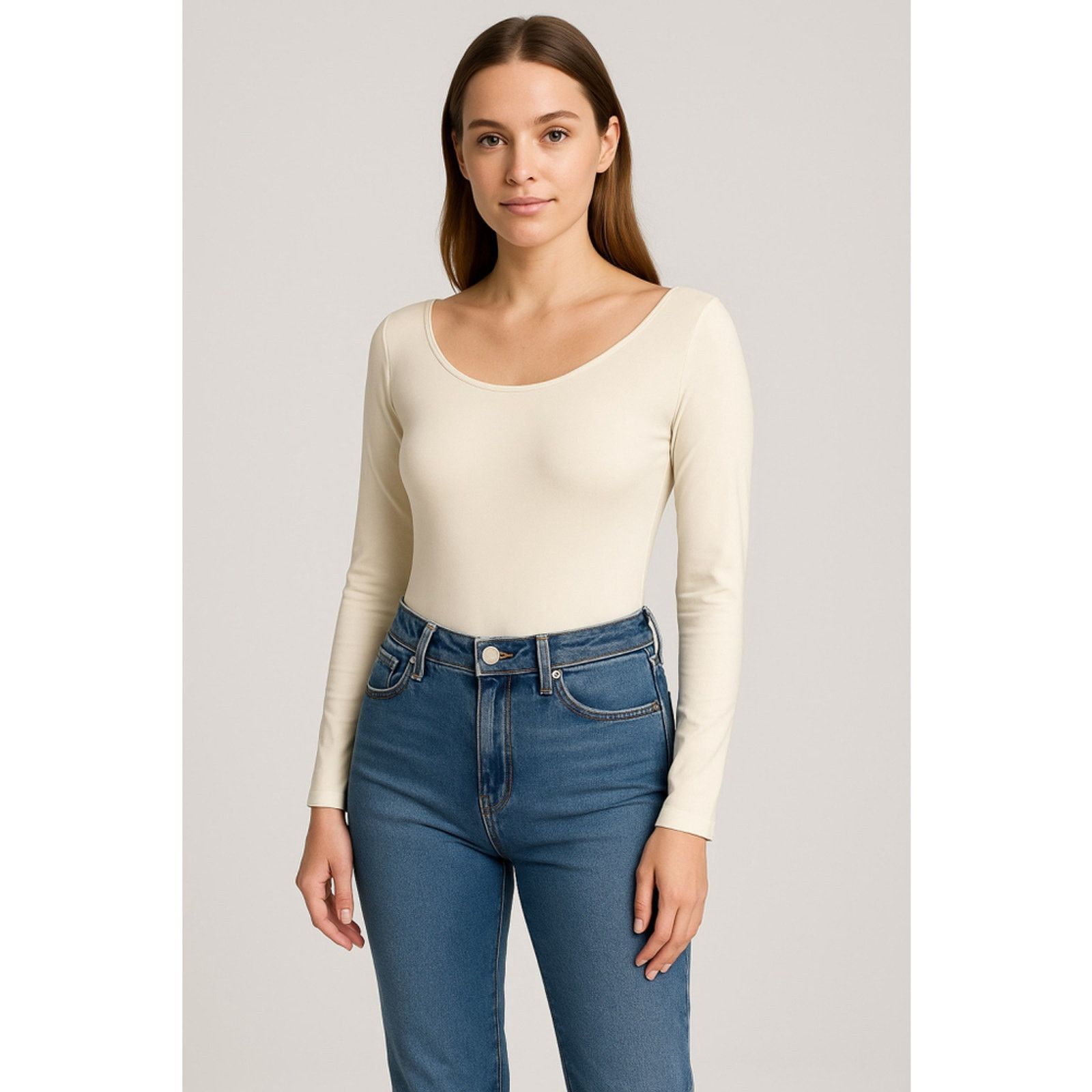 H&M Minimalist Cream Long Sleeve Stretch Bodysuit H&M Women’s XL Size XL / US 12-14 / IT 48-50 - 7 Thumbnail