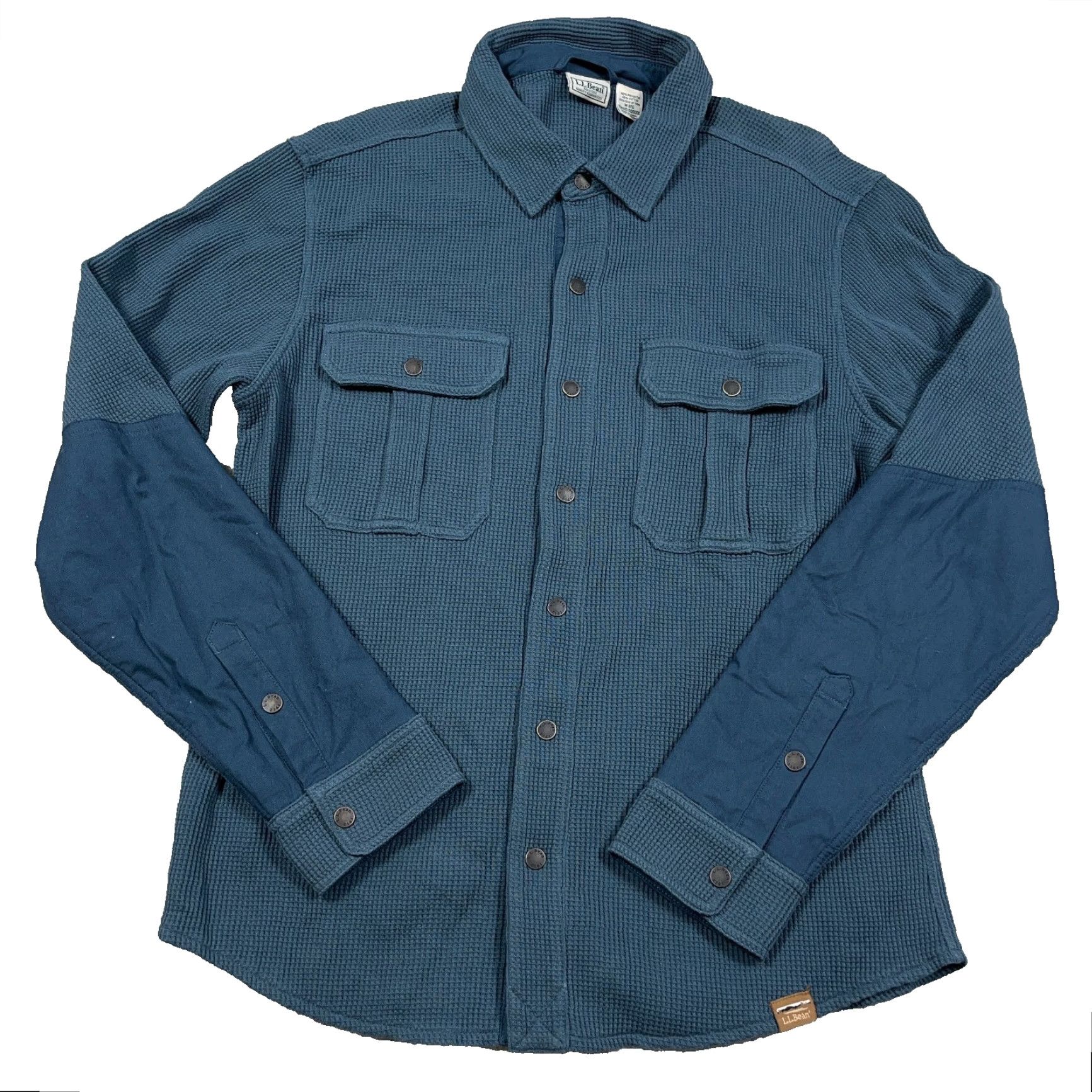 Vintage LL Bean Shacket Men Medium Blue Thermal Waffle Knit Shirt Jacket Button Up Size US M / EU 48-50 / 2 - 2 Thumbnail