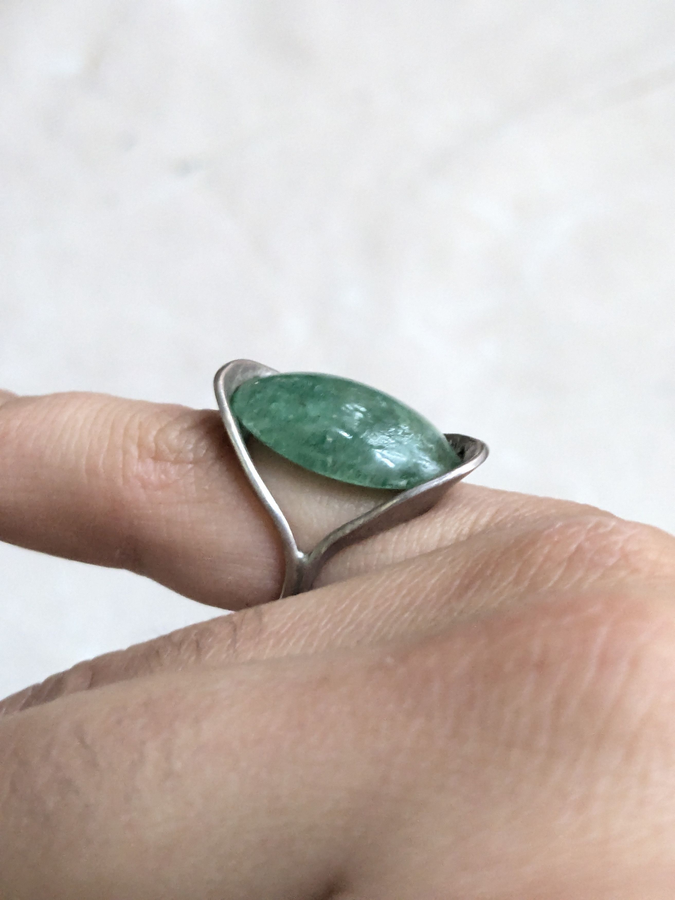 Sterling Silver Vintage Sterling Silver Ring Green Aventurine 5.75 Taxco Size ONE SIZE - 15 Thumbnail