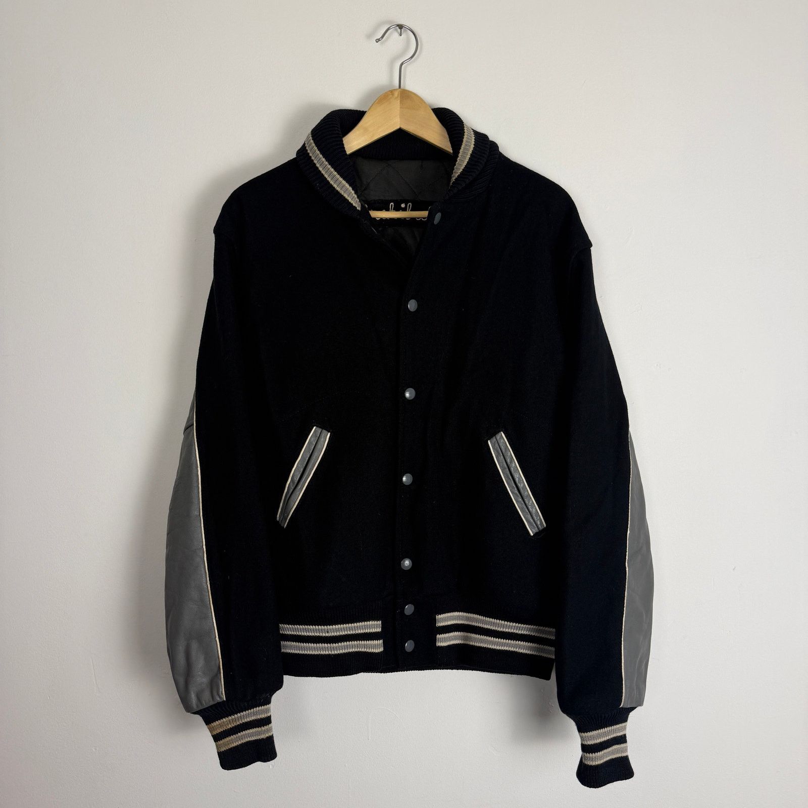 Vintage Vintage 50s Wool Leather Varsity Jacket Shawl Collar Large Size US L / EU 52-54 / 3 - 1 Thumbnail