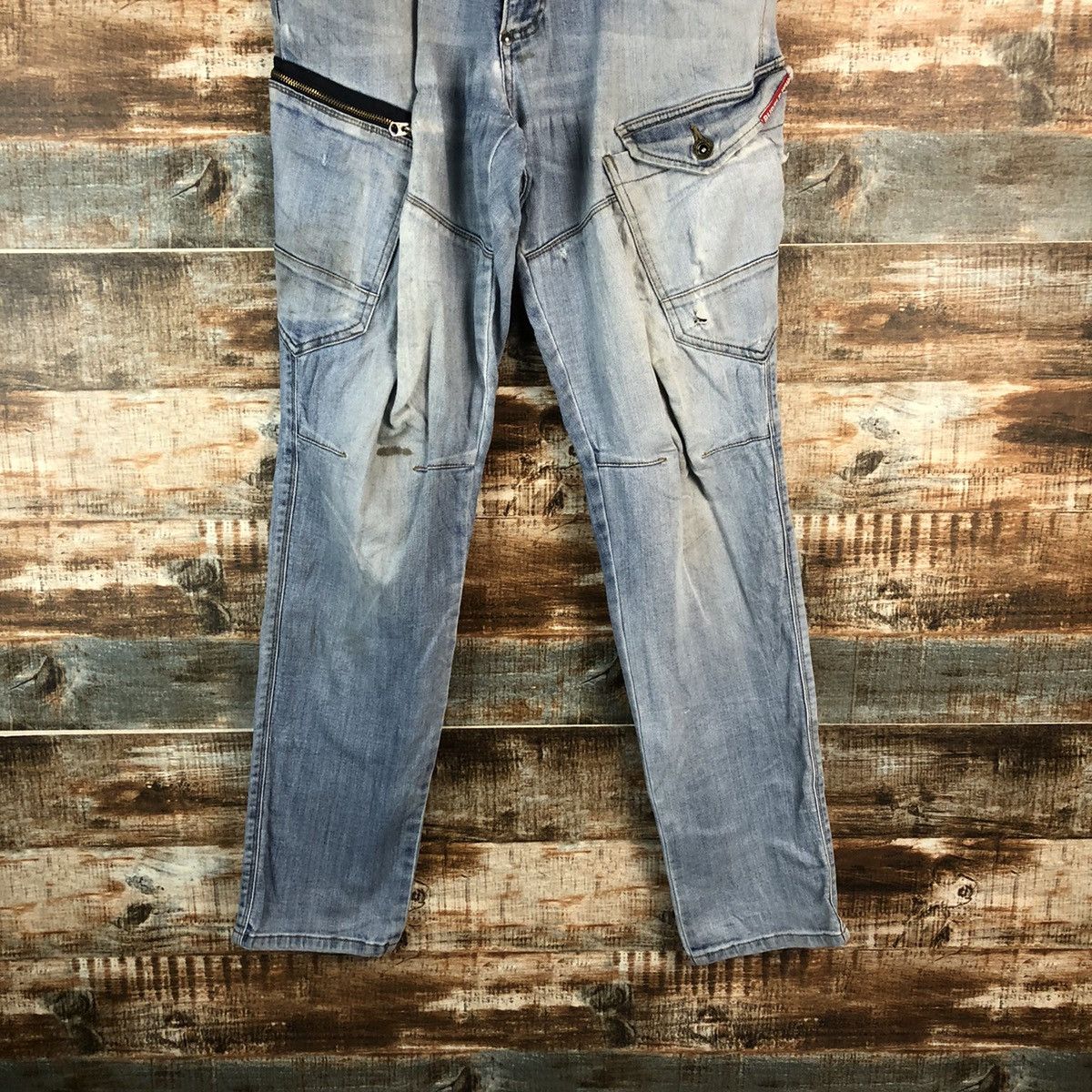 Japanese Brand Burtle Blue faded Multipocket ripped Denim Pants #A2146 Size US 33 - 3 Thumbnail