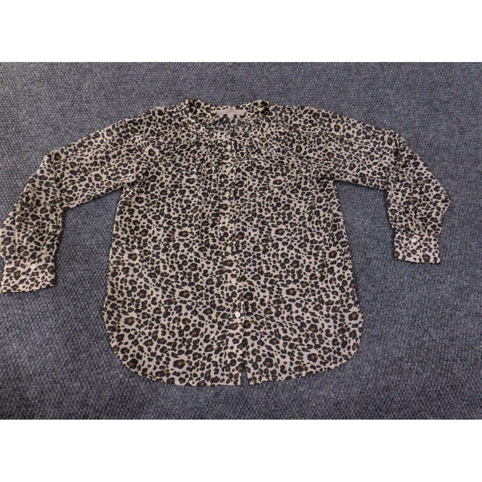Ann Taylor LOFT Blouse Womens XS Brown Black Leopard Print Lightweight Long Sleeve Button Henley Casual Breathable Animal Print Size XS / US 0-2 / IT 36-38 - 2 Thumbnail