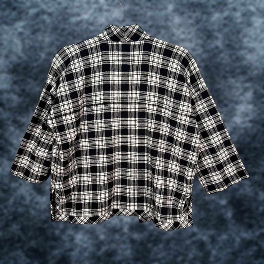 Madewell Madewell Plaid Cotton Flannel Shirt Cropped Open Front Top Small Black White Shirt Blouse Women's Size S / US 4 / IT 40 - 1 Thumbnail