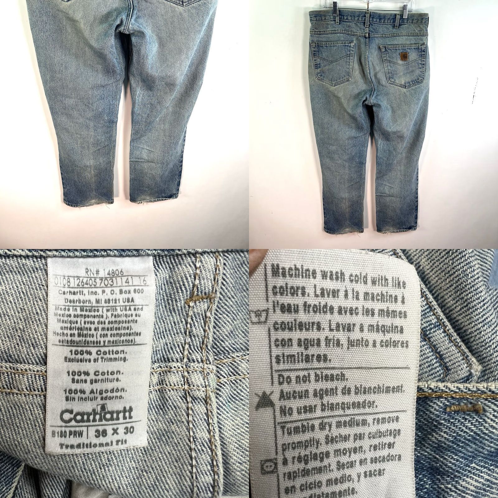 Carhartt VINTAGE Carhartt Distressed Denim Jeans 36x30 Mid Rise Straight Fit Blue 90s Mens Size US 36 / EU 52 - 8 Thumbnail