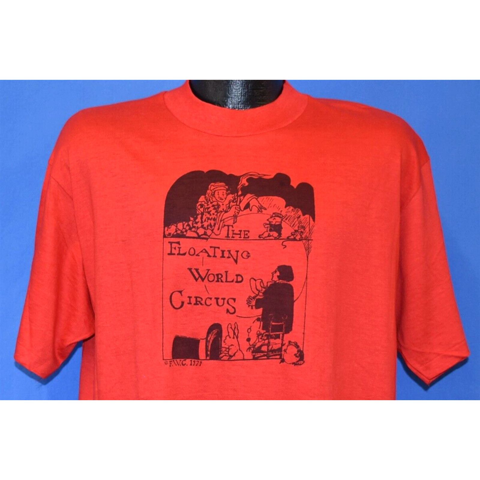image of Hanes Vintage 70's Floating World Circus Magician Bunny Wizard Torch T-Shirt Large L in White, Men'