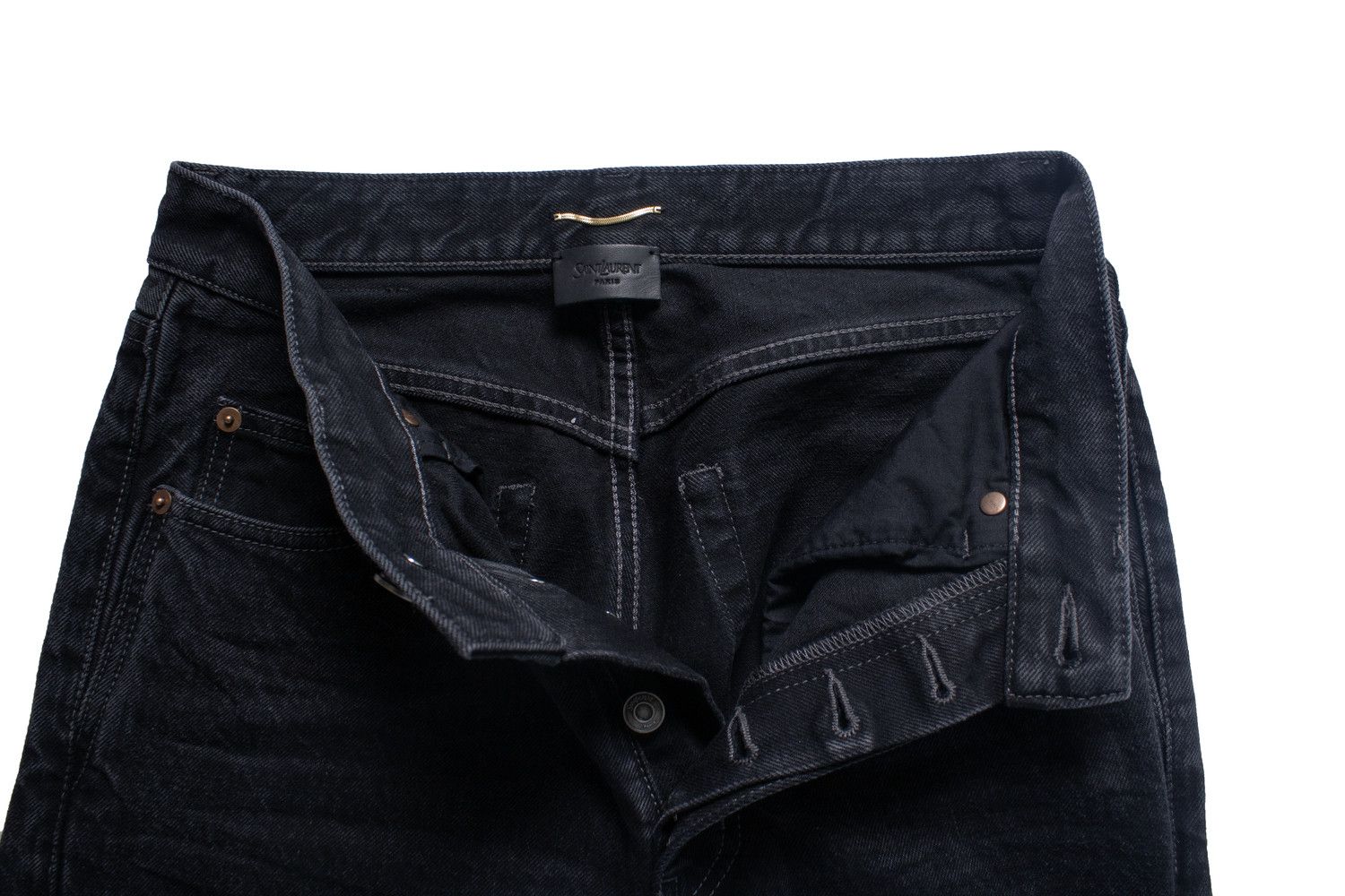 Saint Laurent Paris Saint Laurent, V waist long baggy jeans in black Size 28" / US 6 / IT 42 - 12 Thumbnail