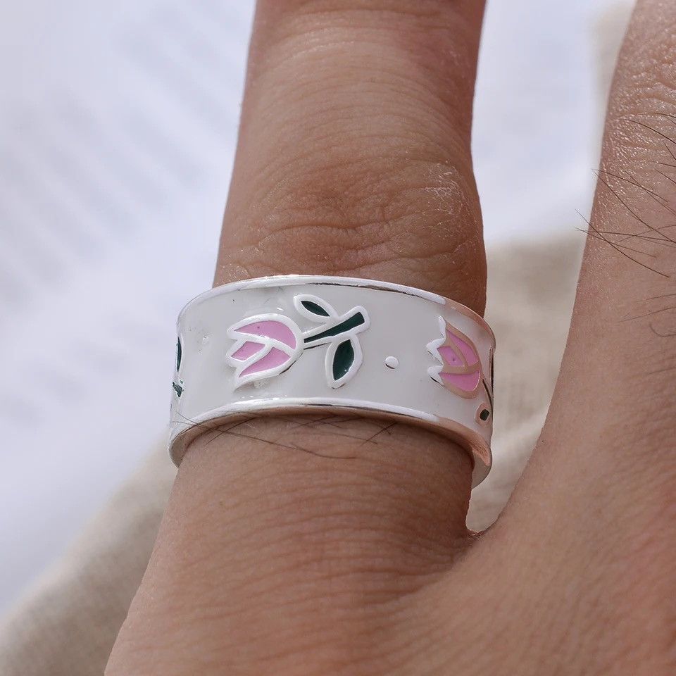 Japanese Brand × Jewelry × Vintage Sweet Rose Flower Dripping Glaze Ladies Ring Size ONE SIZE - 4 Thumbnail