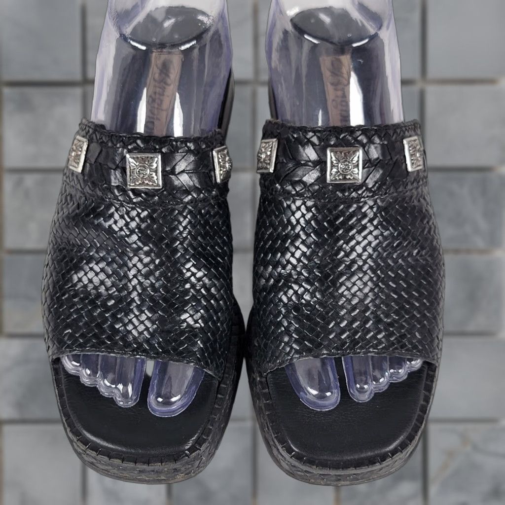 Brighton VINTAGE Brighton Braided Woven Black Leather Mule Sandals Size 7.5 M Womens Size US 7 / IT 37 - 1 Thumbnail