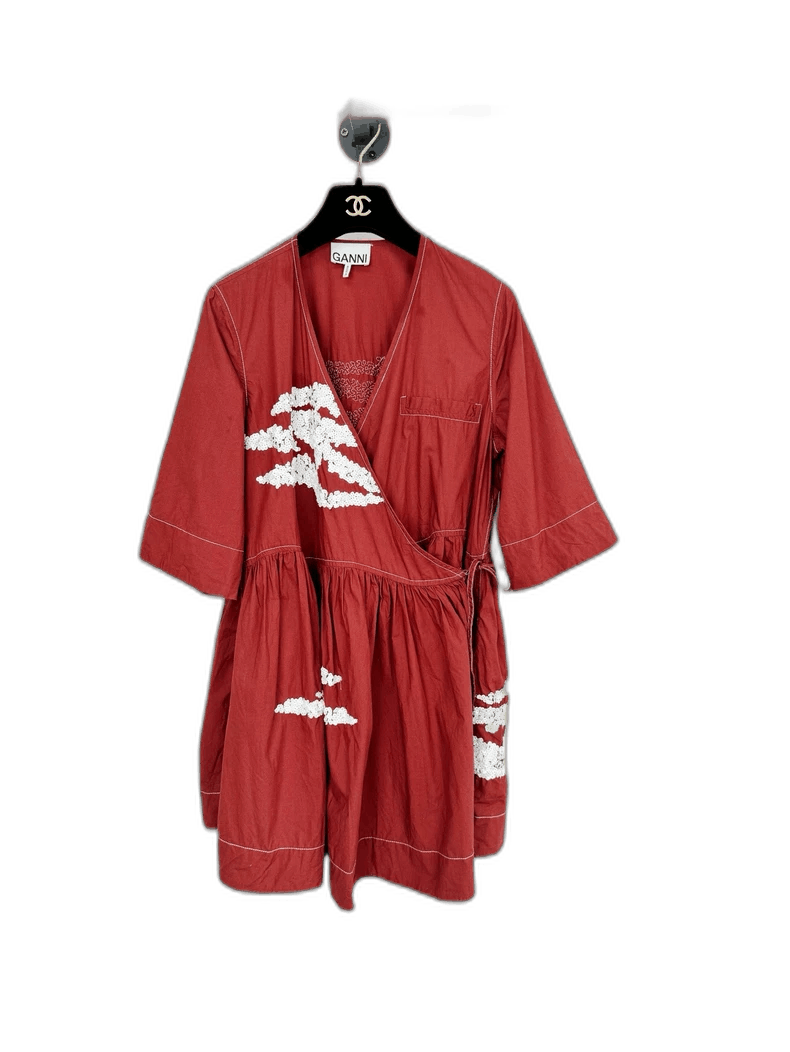 Ganni Red Dress with White Bead Details