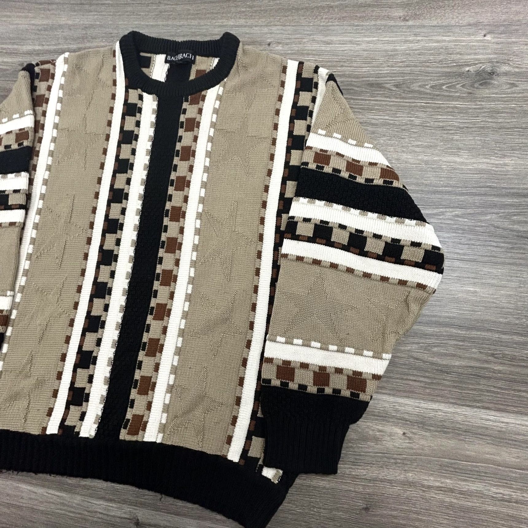 Coogi VINTAGE Bachrach Knit Sweater Mens XL Crewneck 3D Geometric Stripe Beige 90s Mens Size US XL / EU 56 / 4 - 3 Thumbnail