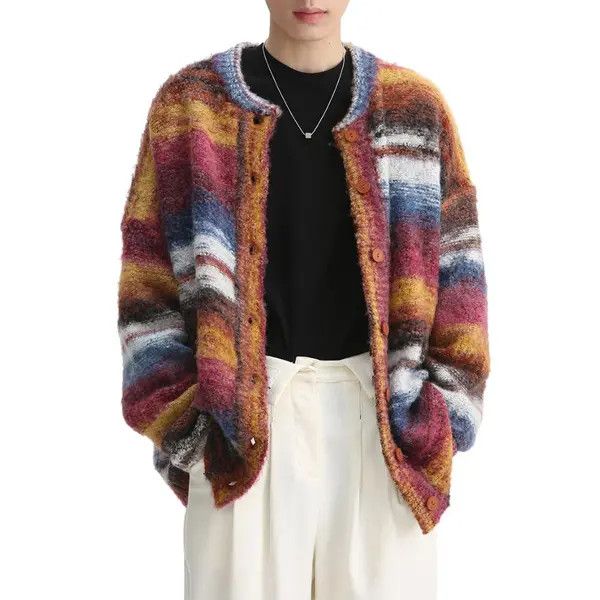 VIBE Striped Knit Orange Cardigan Sweater Size US L / EU 52-54 / 3 - 1 Thumbnail
