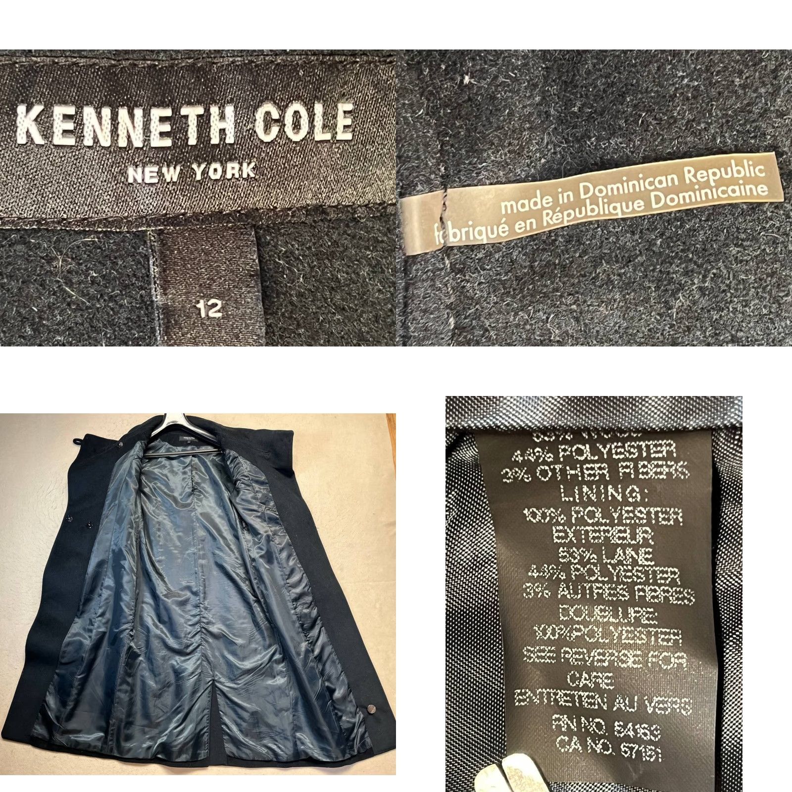 Kenneth Cole VINTAGE Kenneth Cole Trench Coat Wool Blend Lined Size 12 Women Black Long Wool Coat Traditional Classic Button See All pics Size XL / US 12-14 / IT 48-50 - 8 Thumbnail