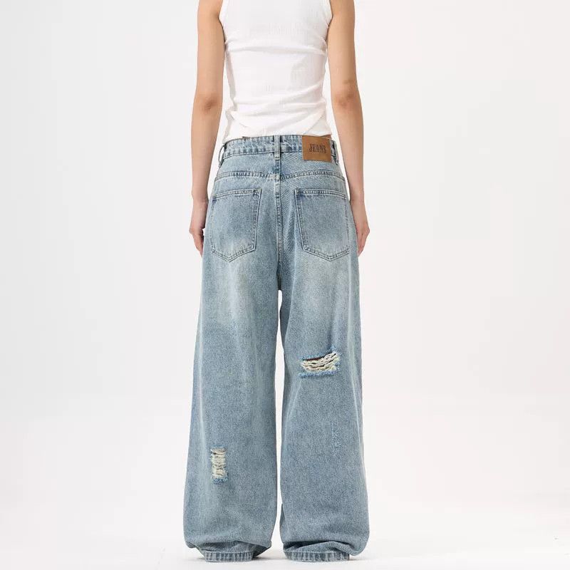 Jean American style patchwork washed baggy ripped jeans Size US 32 / EU 48 - 4 Thumbnail