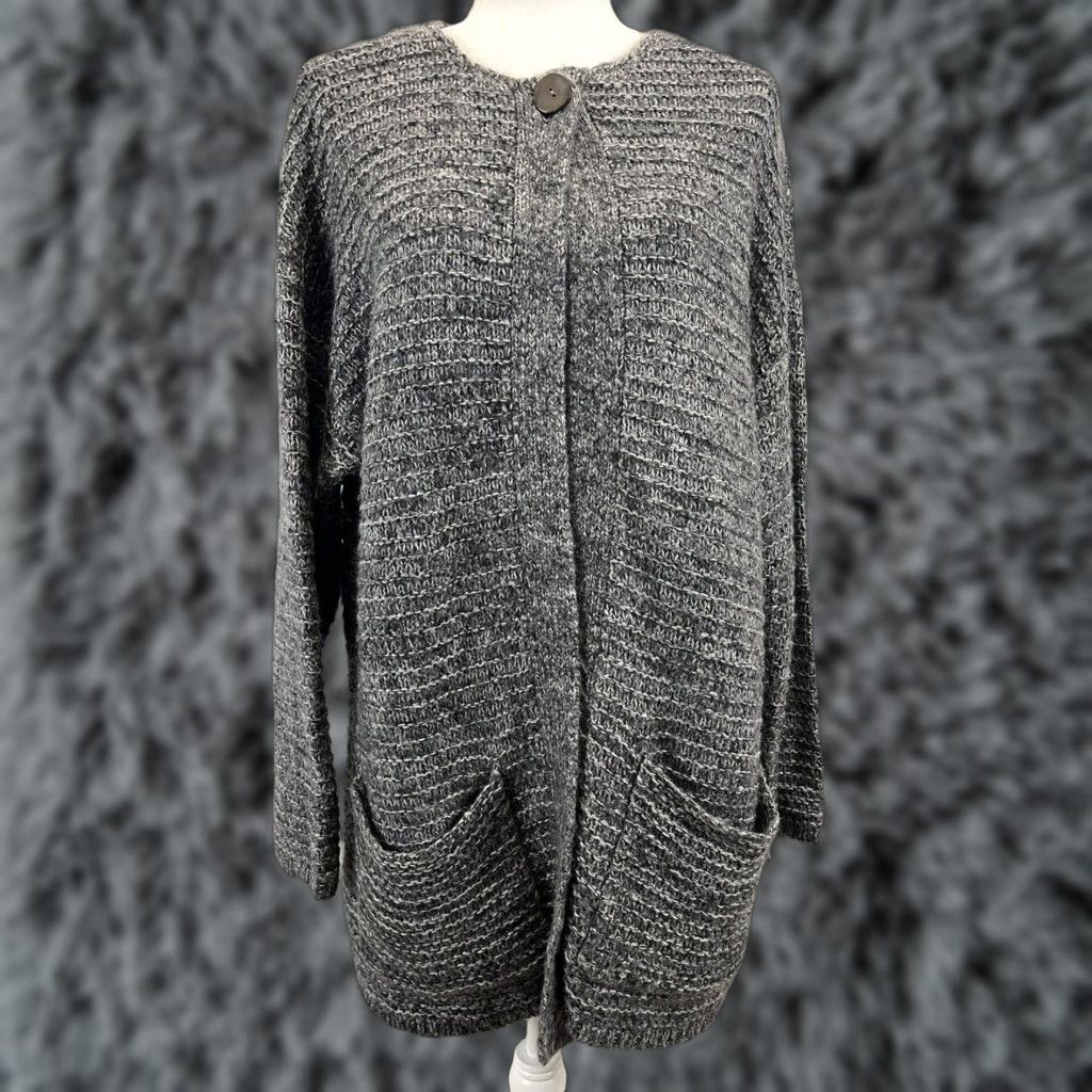 J. Jill VINTAGE J. Jill Cardigan Sweater Sz L Gray Knit Lagenlook Pocket Tunic Size L / US 10 / IT 46 - 1 Thumbnail