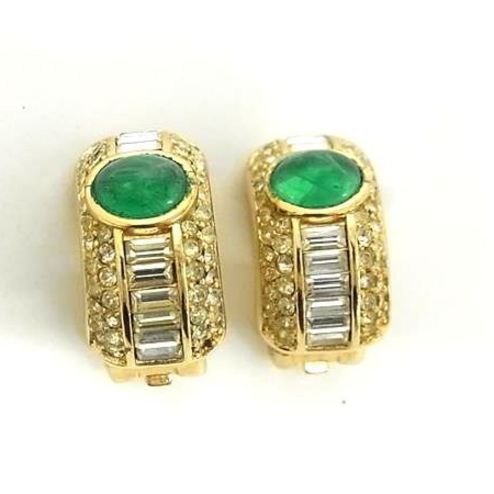 Dior Christian Dior Earrings - Gold and Green Metal with Rhinestones Colored Stones for Women Size ONE SIZE - 1 Thumbnail