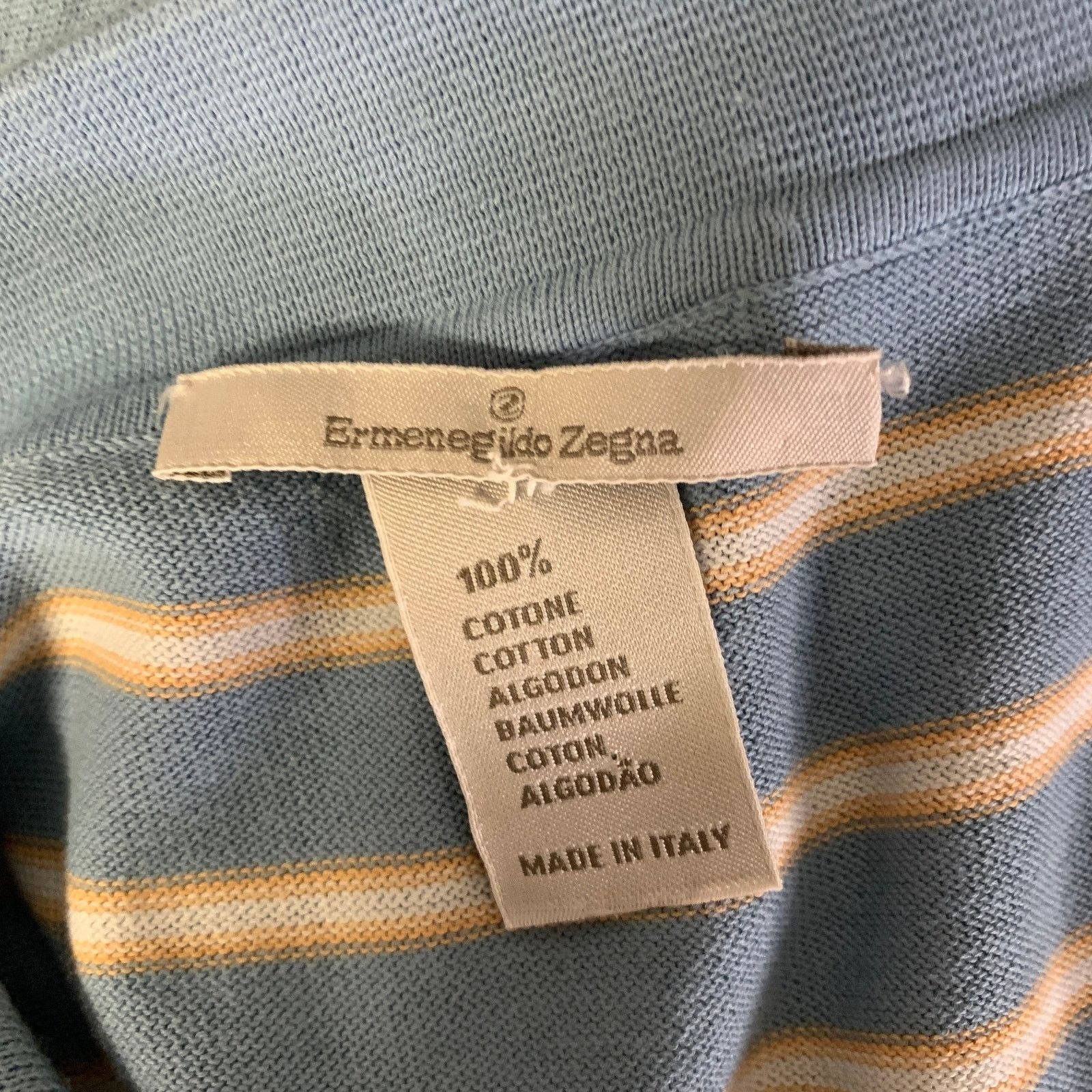 Ermenegildo Zegna ZEGNA L Blue Orange White Stripe Cotton Quarter Zip Polo Size US L / EU 52-54 / 3 - 5 Thumbnail