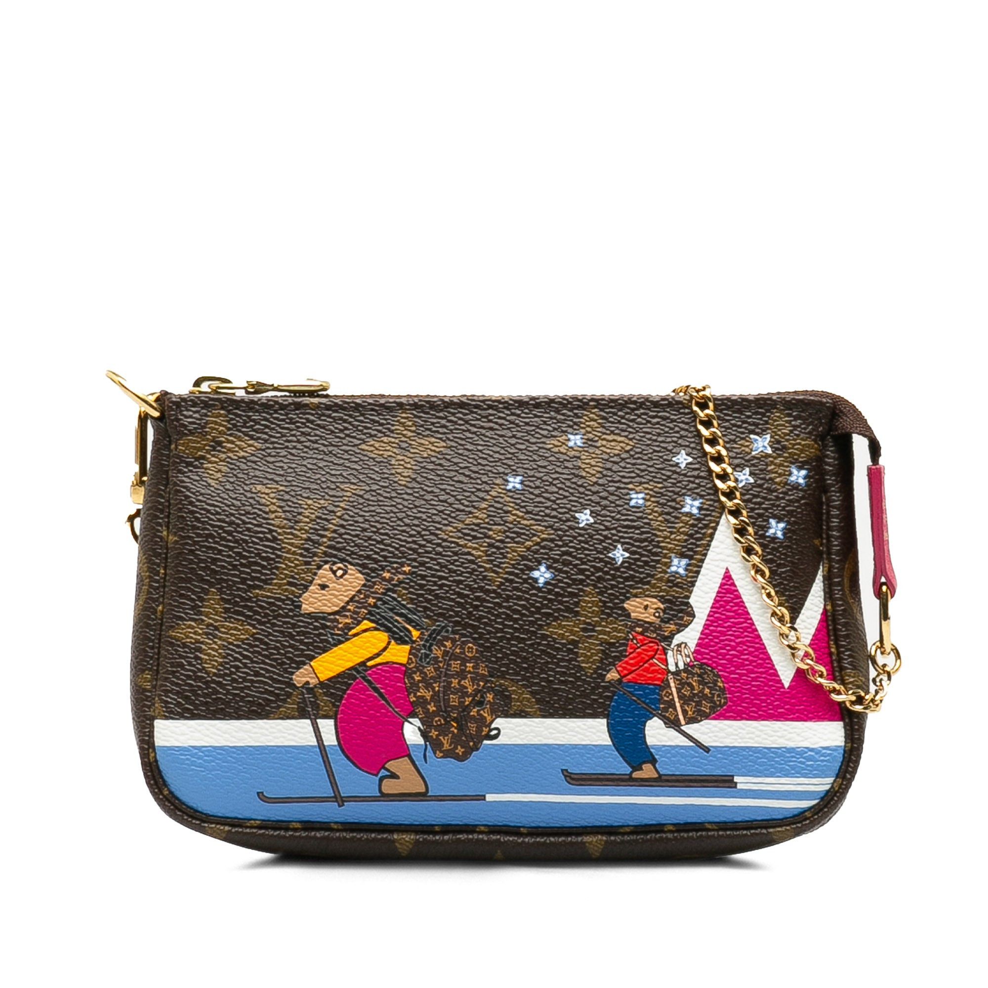 image of Louis Vuitton Monogram Bears On Skis Christmas Animation Mini Pochette Accessories Shoulder Bag in 
