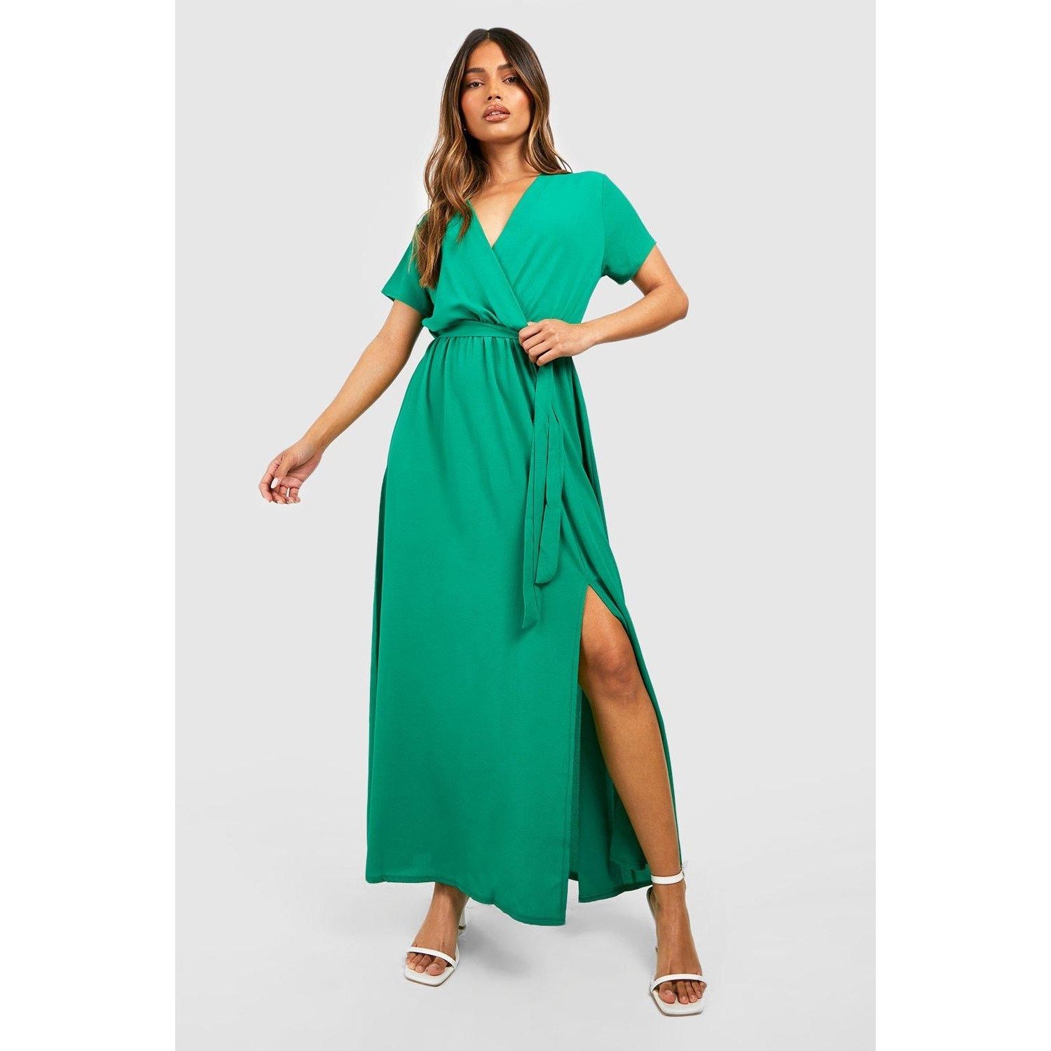 Boohoo Boohoo Womens Dress Emerald Green Faux Wrap Maxi Dress