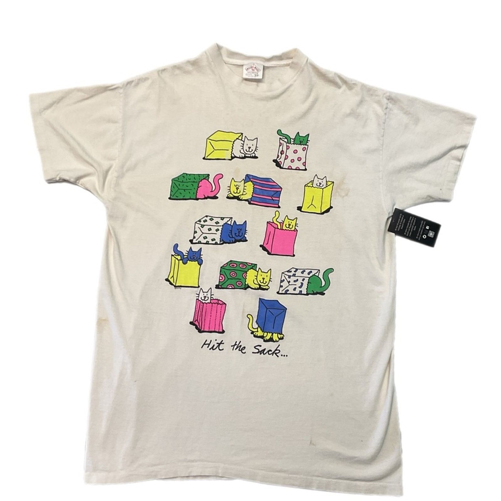 Vintage Vintage 90’s Cats Graphic Beige T-Shirt Size US XL / EU 56 / 4 - 1 Thumbnail