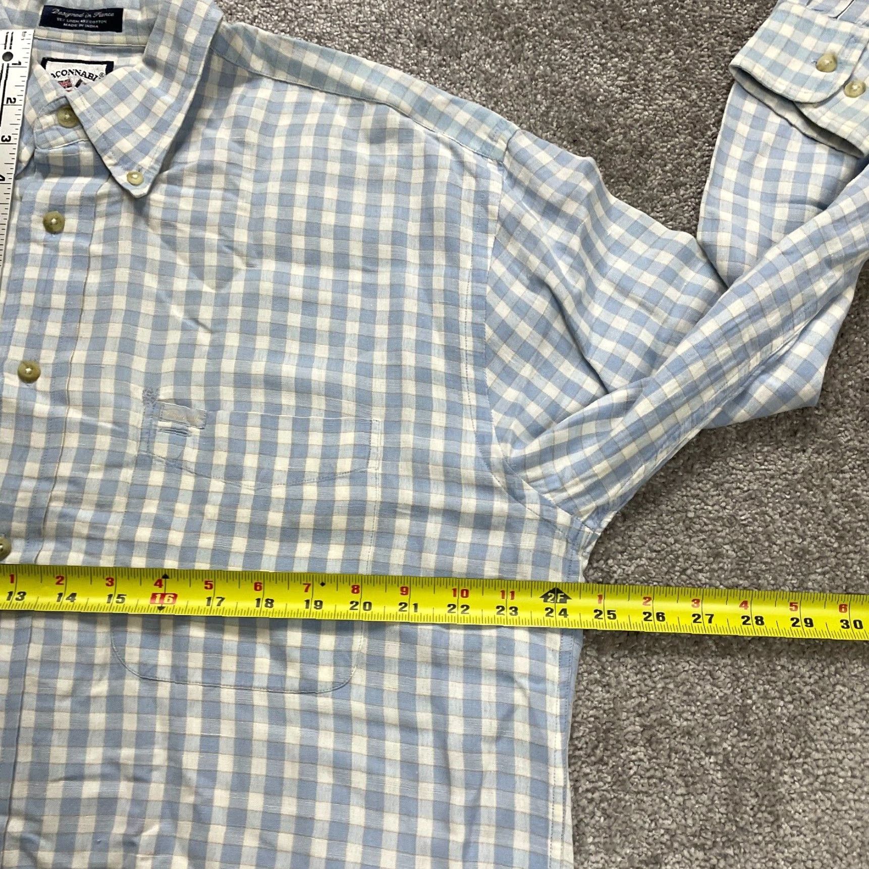 VINTAGE Faconnable Shirt Mens Large Blue Check Button Down Long Sleeve Work  Casual Top