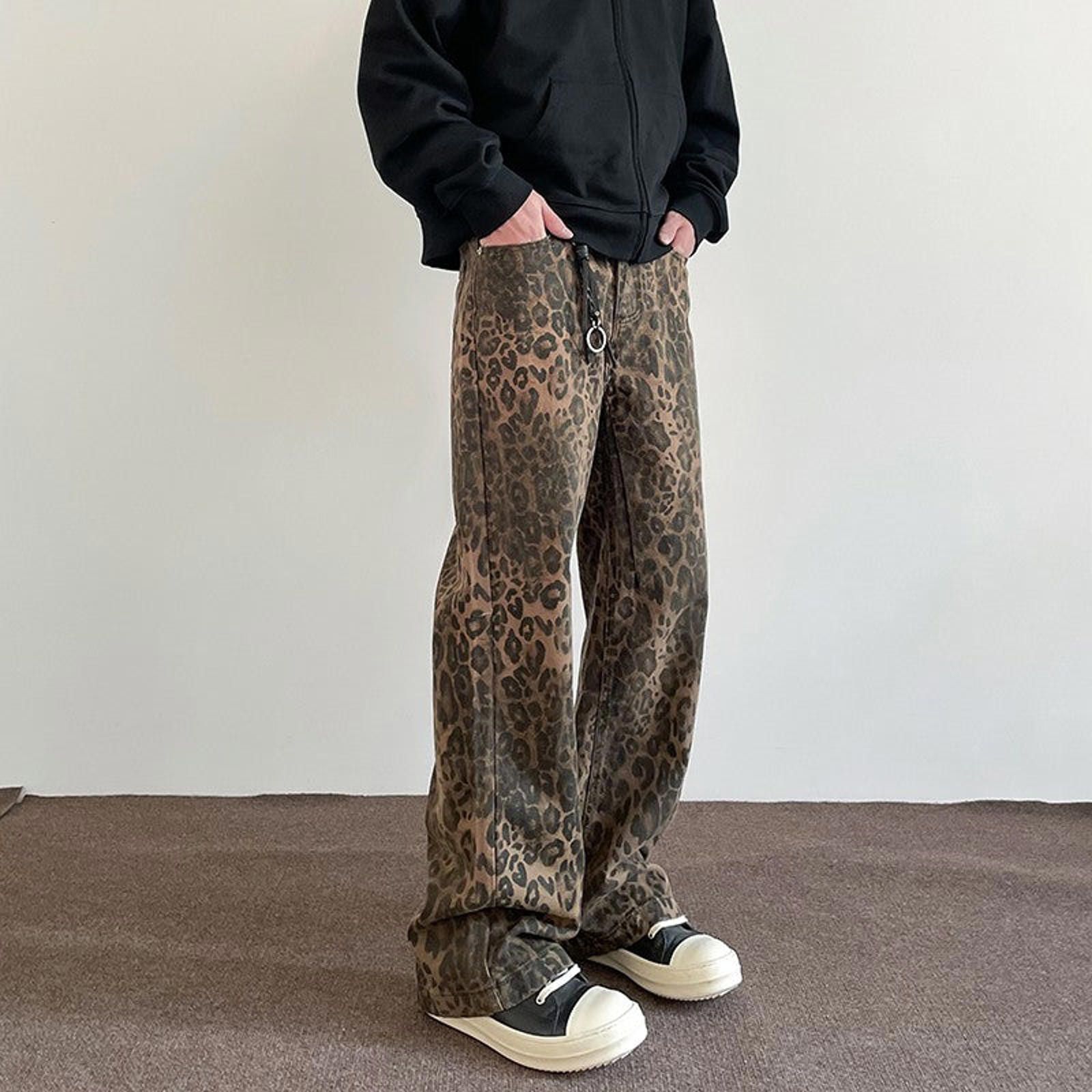 Leopard Print Stacked Flared Jeans