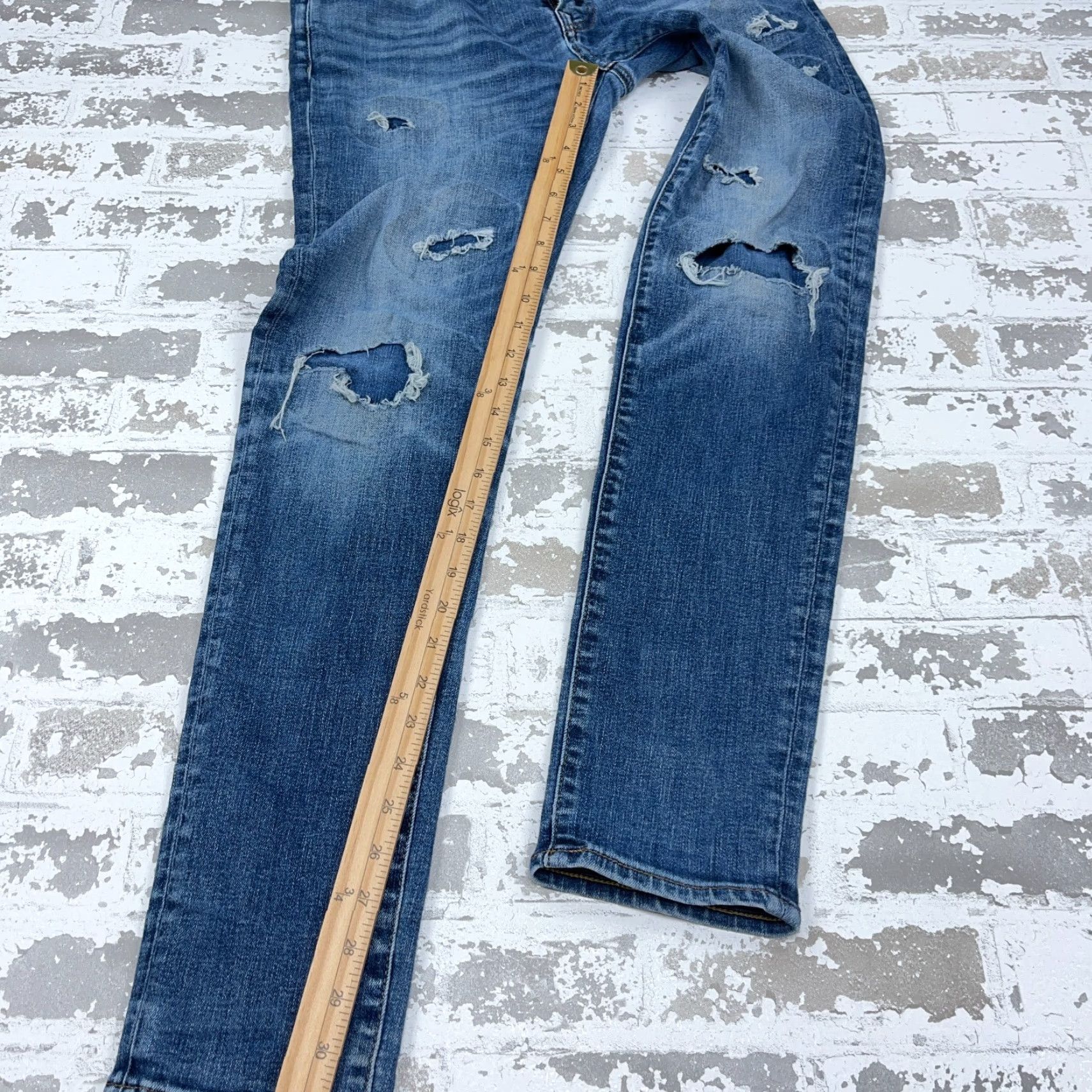 American Eagle Outfitters American Eagle Outfitters Jeans Men 31x34 Athletic Skinny Fit Blue 5-Pocket Distressed Ripped Size US 31 - 7 Thumbnail