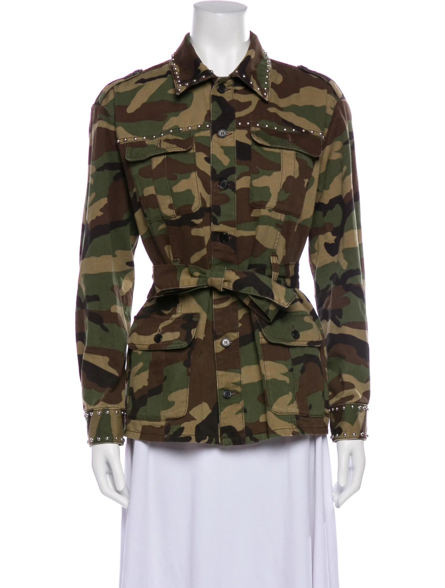 Saint Laurent Paris o1tko10125 Studded Camo Field Jacket in Multicolor Size L / US 10 / IT 46 - 1 Thumbnail