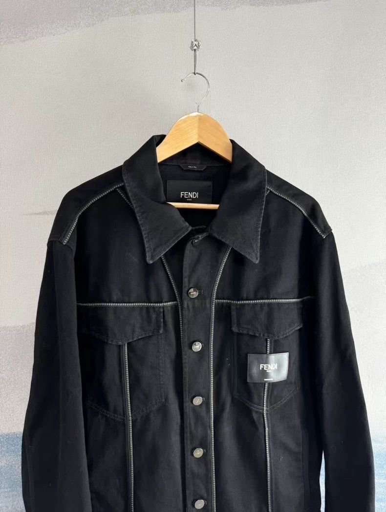 Fendi Fendi Black Denim Jacket with Leather Tag Size US XXL / EU 58 / 5 - 2 Thumbnail