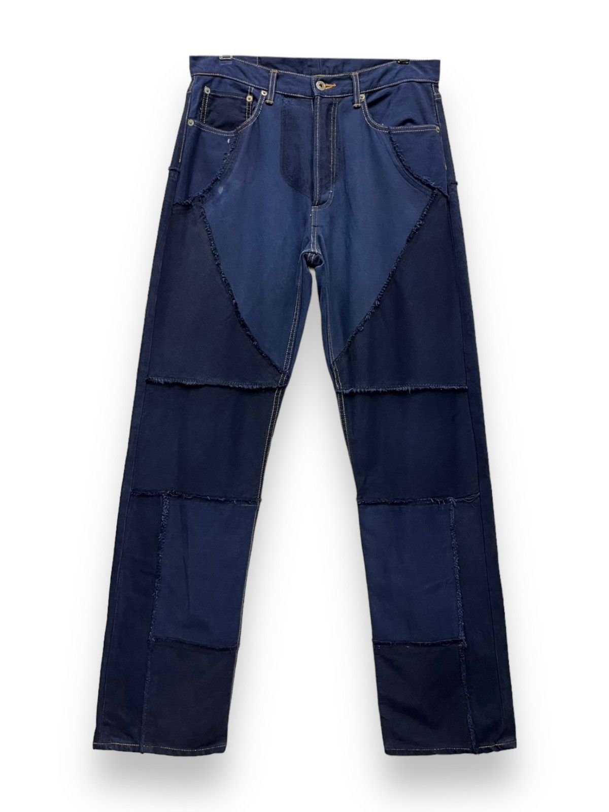Japanese Brand 🔥FYE🔥PUNAH Frayed Patcwork Dark Blue Denim Made In Japan Size US 32 / EU 48 - 2 Thumbnail